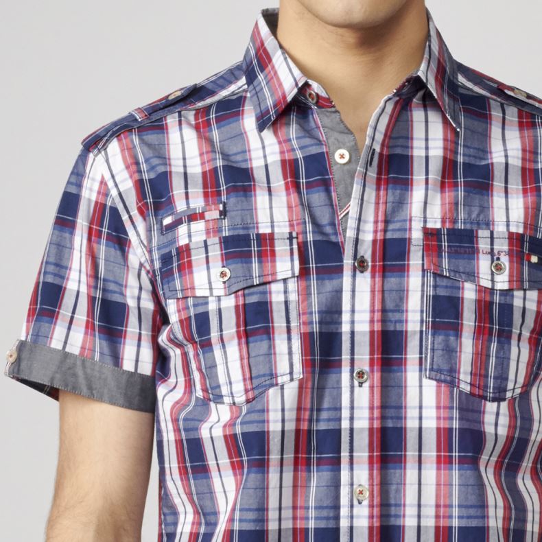 Camisa Hombre Manga Corta Cuadros Algodón Bolsillos Solapa – Koroshi 2111CC50