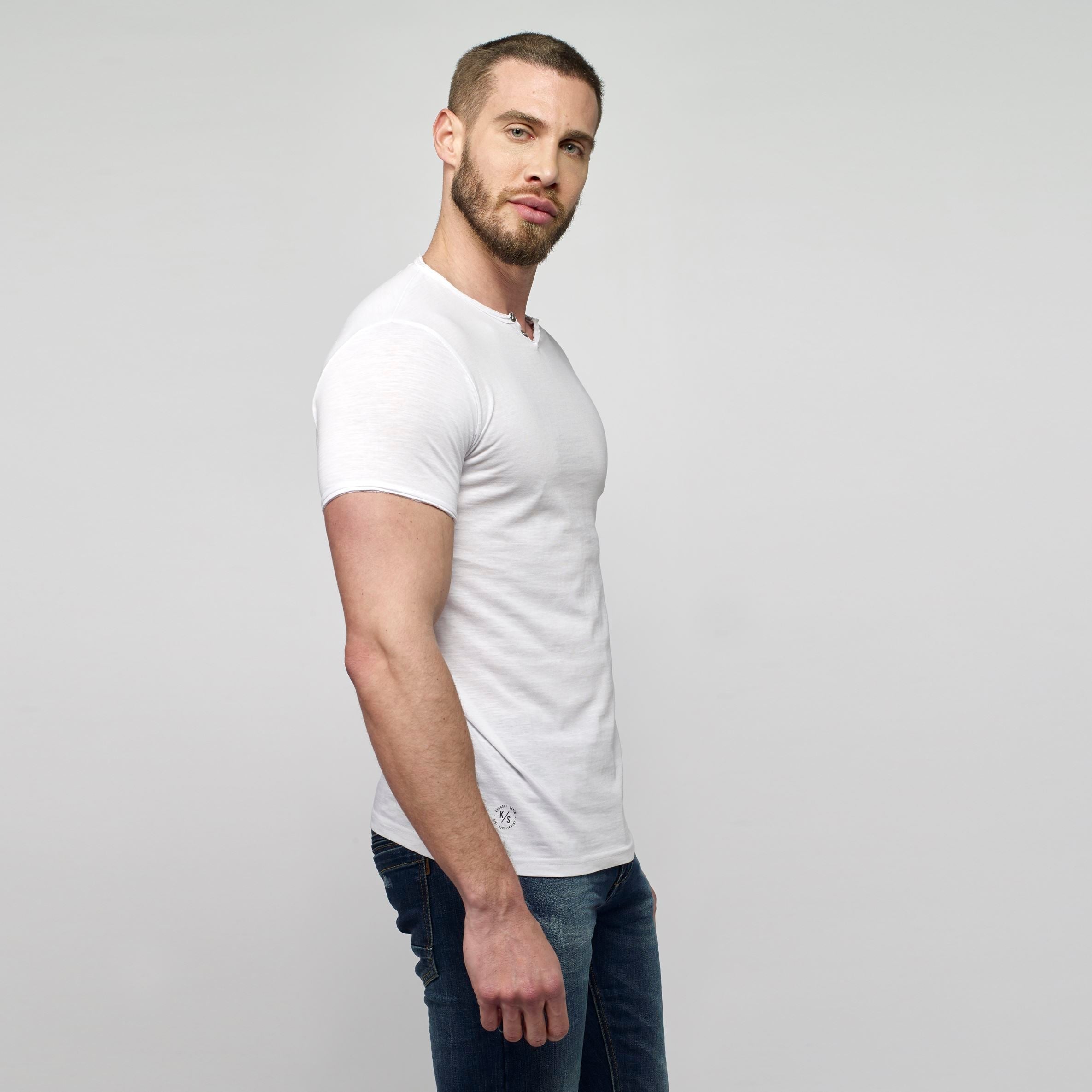 Camiseta Manga Corta Hombre Cuello con Abertura – Koroshi 2111MC62