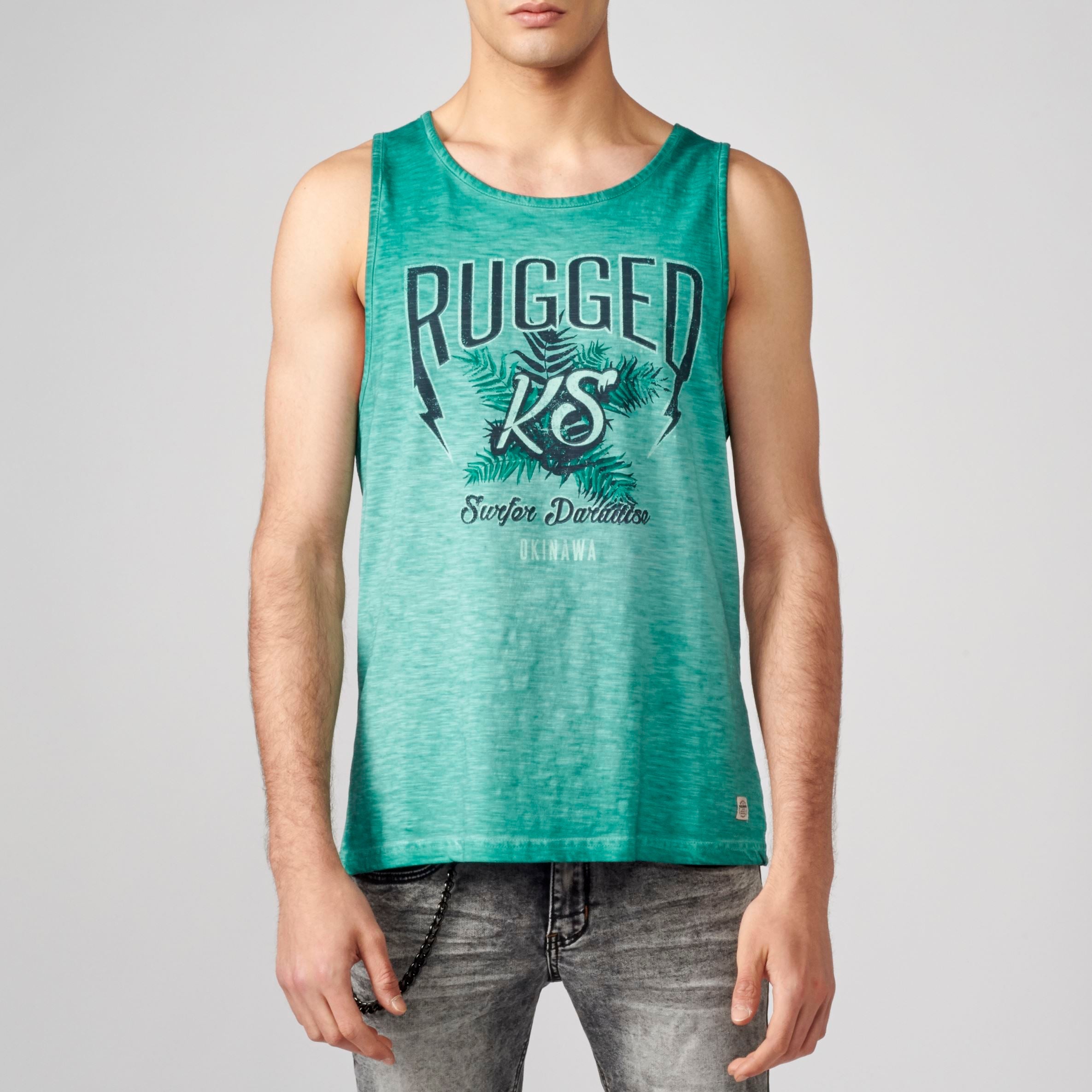Camiseta Tirantes Hombre Degradado Texto en Relieve – Koroshi 2111MS04