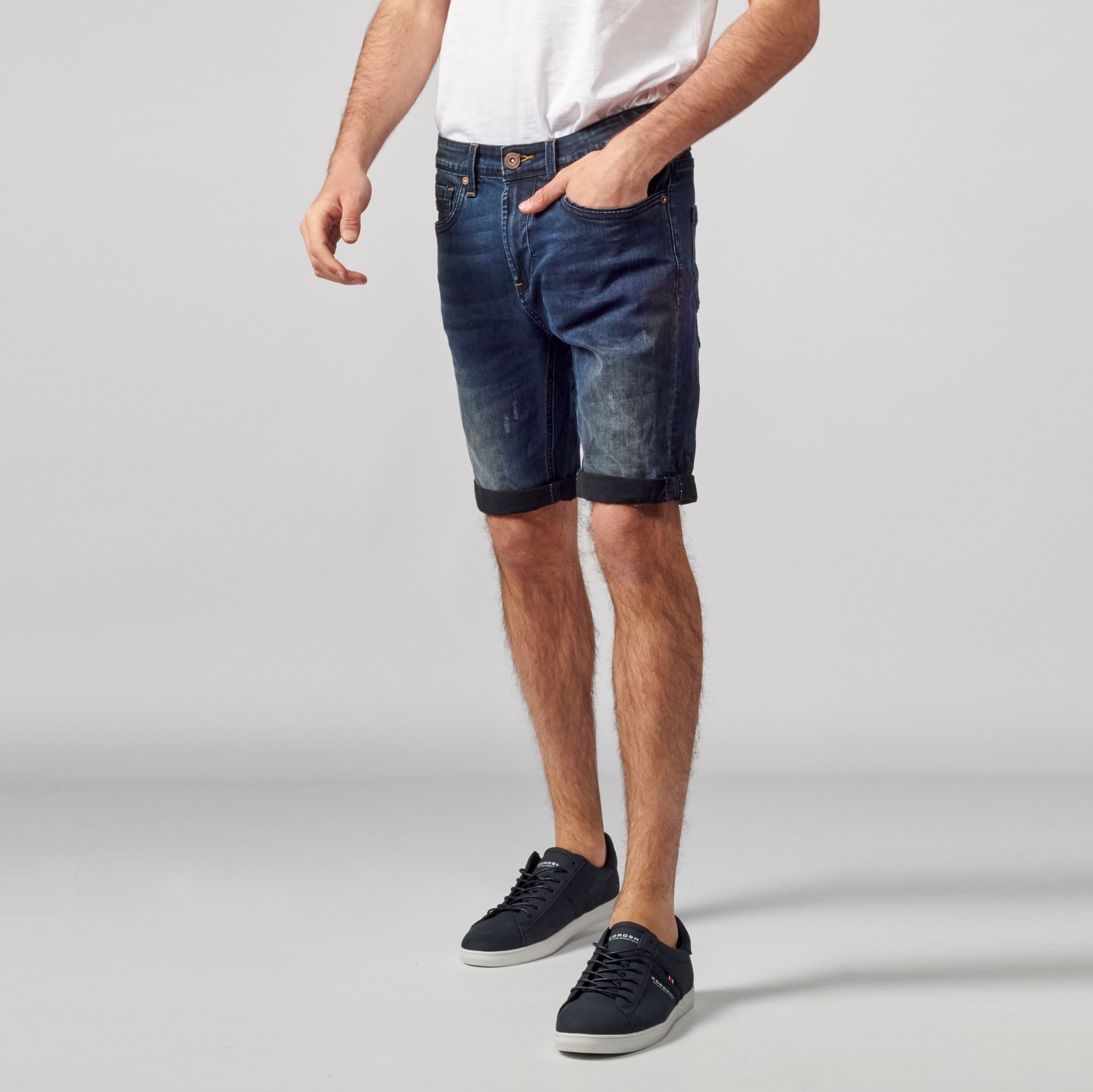 Short Hombre Denim Slim Efecto Gastado – Koroshi Azul Oscuro