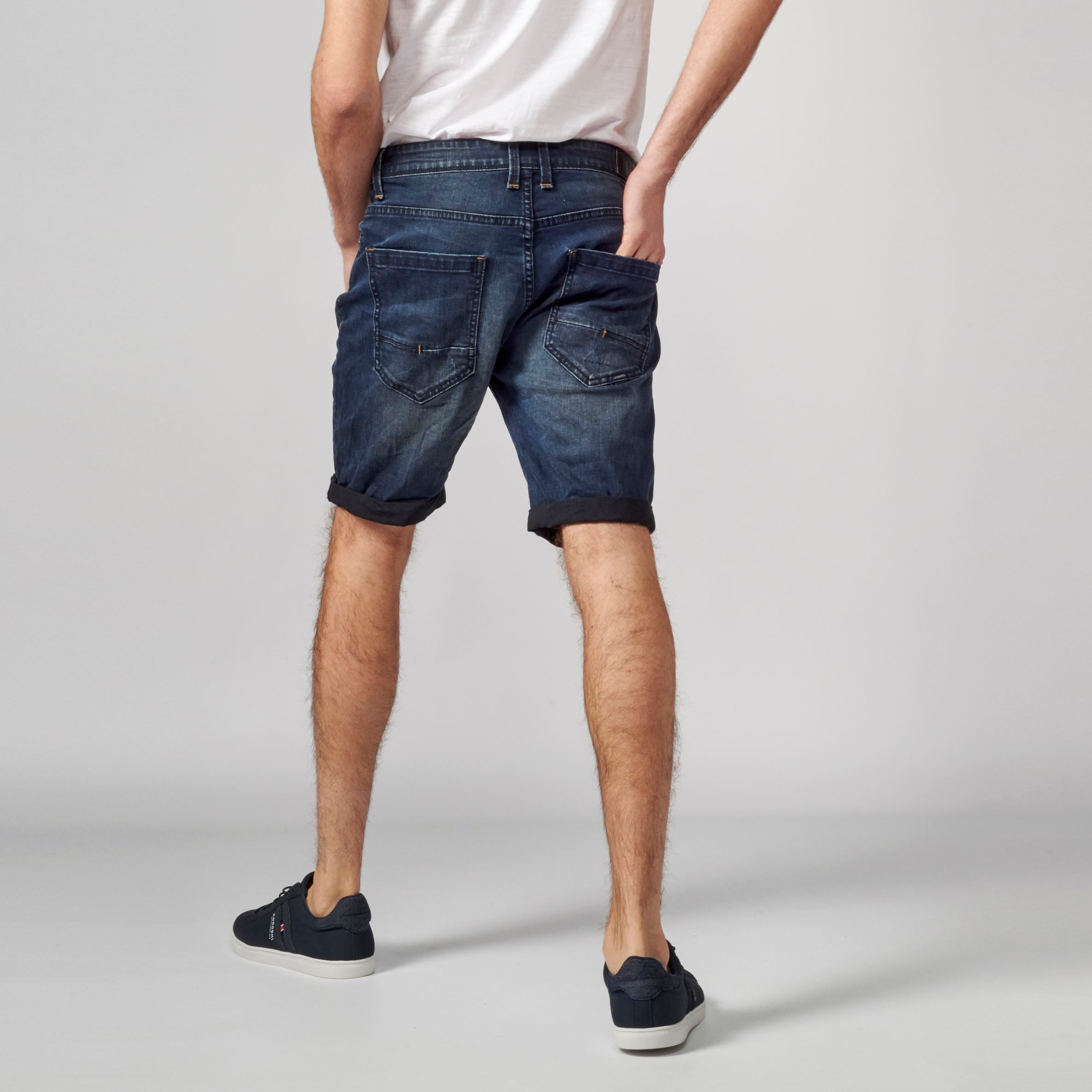 Short Hombre Denim Slim Efecto Gastado – Koroshi Azul Oscuro