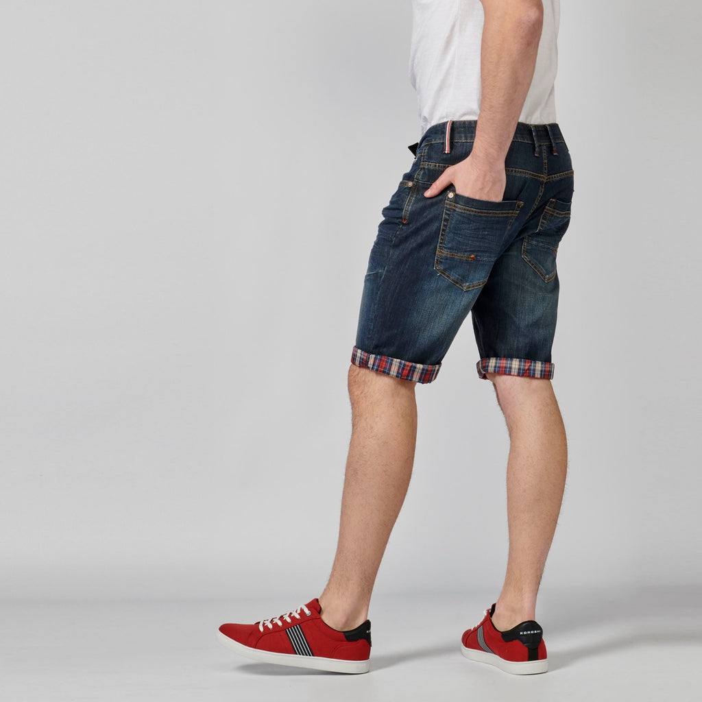Bermuda Hombre Denim Regular Vuelta Cuadros – Koroshi Azul Oscuro
