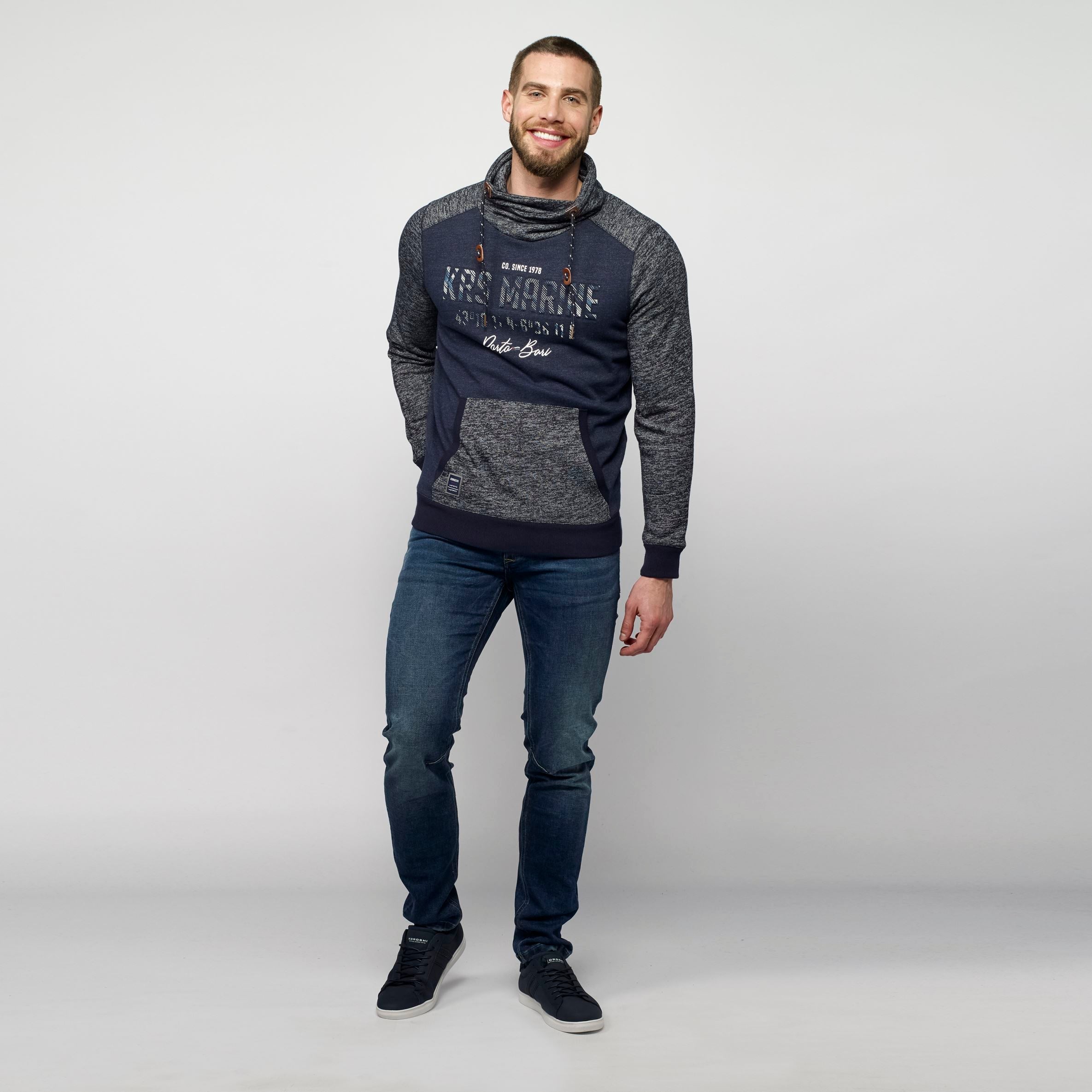 Sudadera Hombre Cuello Cruzado Jaspeada – Koroshi Navy