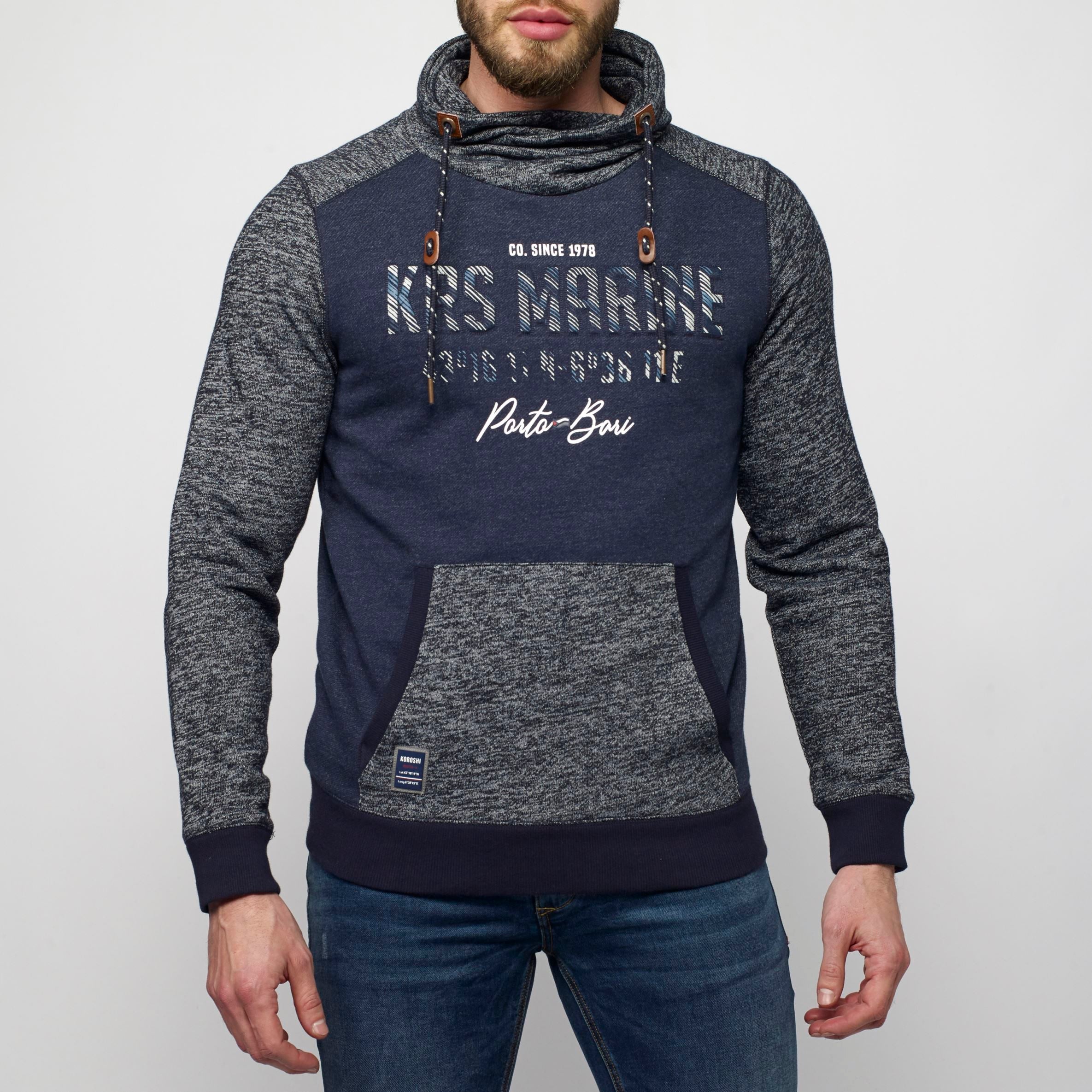 Sudadera Hombre Cuello Cruzado Jaspeada – Koroshi Navy