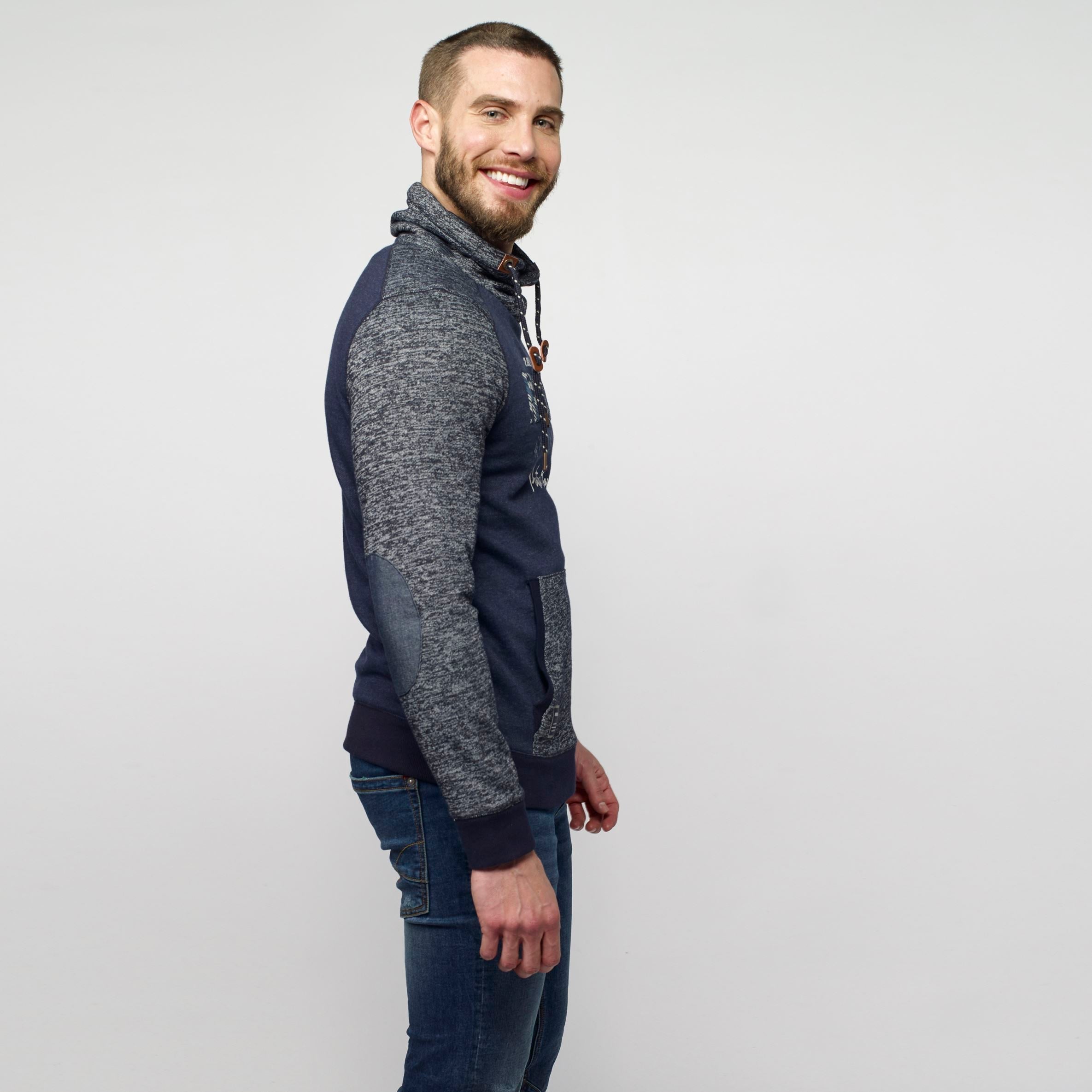 Sudadera Hombre Cuello Cruzado Jaspeada – Koroshi Navy