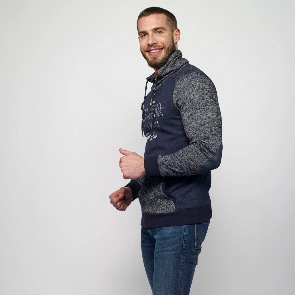 Sudadera Hombre Cuello Cruzado Jaspeada – Koroshi Navy