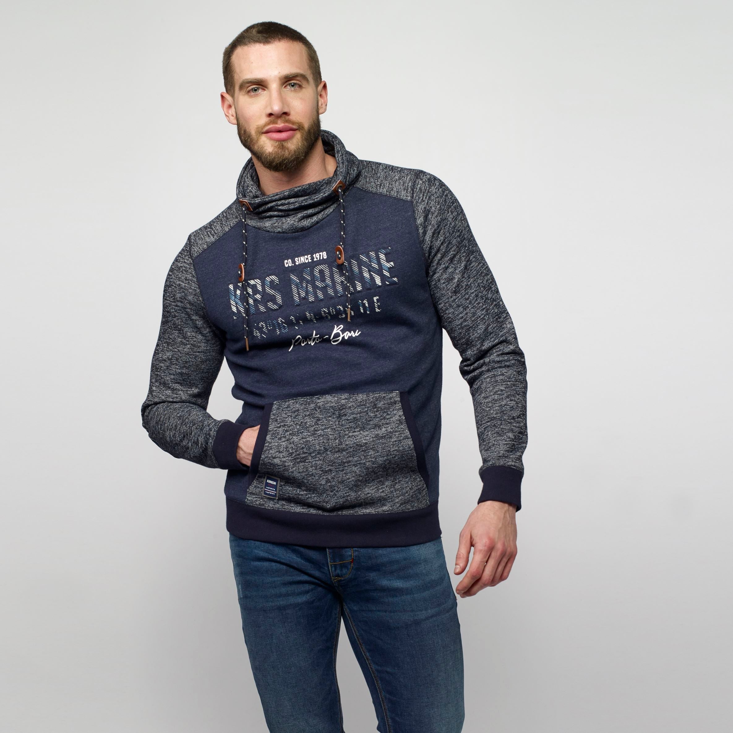 Sudadera Hombre Cuello Cruzado Jaspeada – Koroshi Navy
