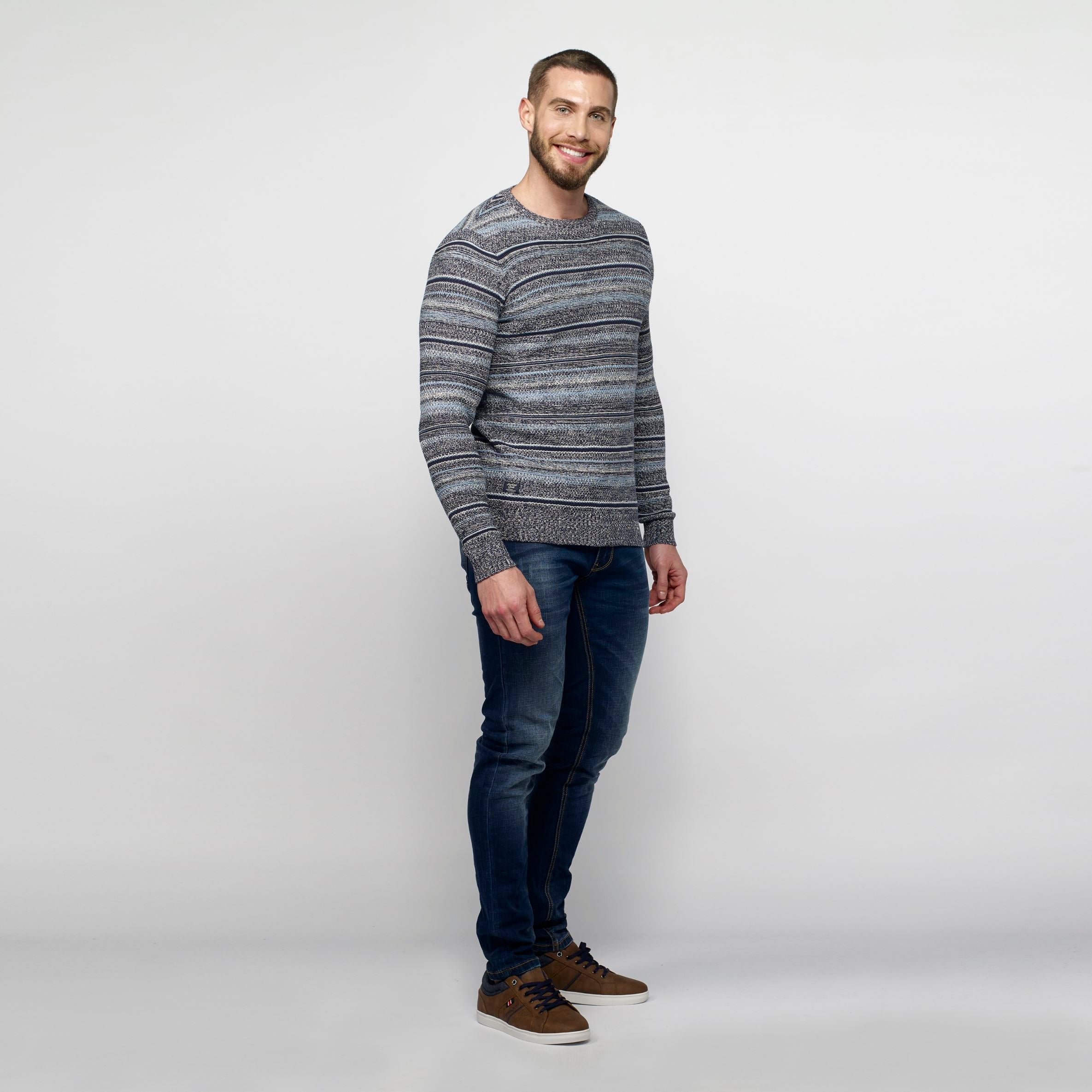 Jersey de Punto Canalé a Rayas Hombre Manga Raglán – Koroshi Navy