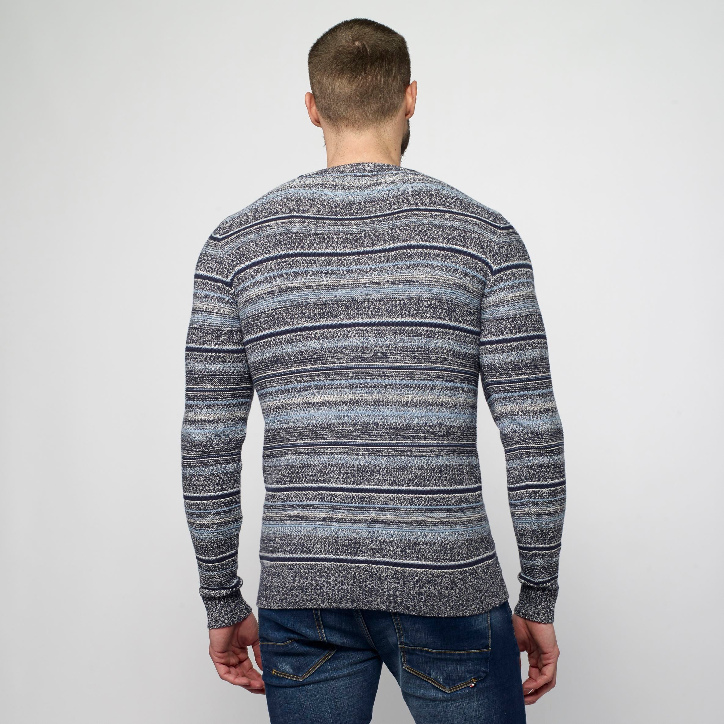 Jersey de Punto Canalé a Rayas Hombre Manga Raglán – Koroshi Navy