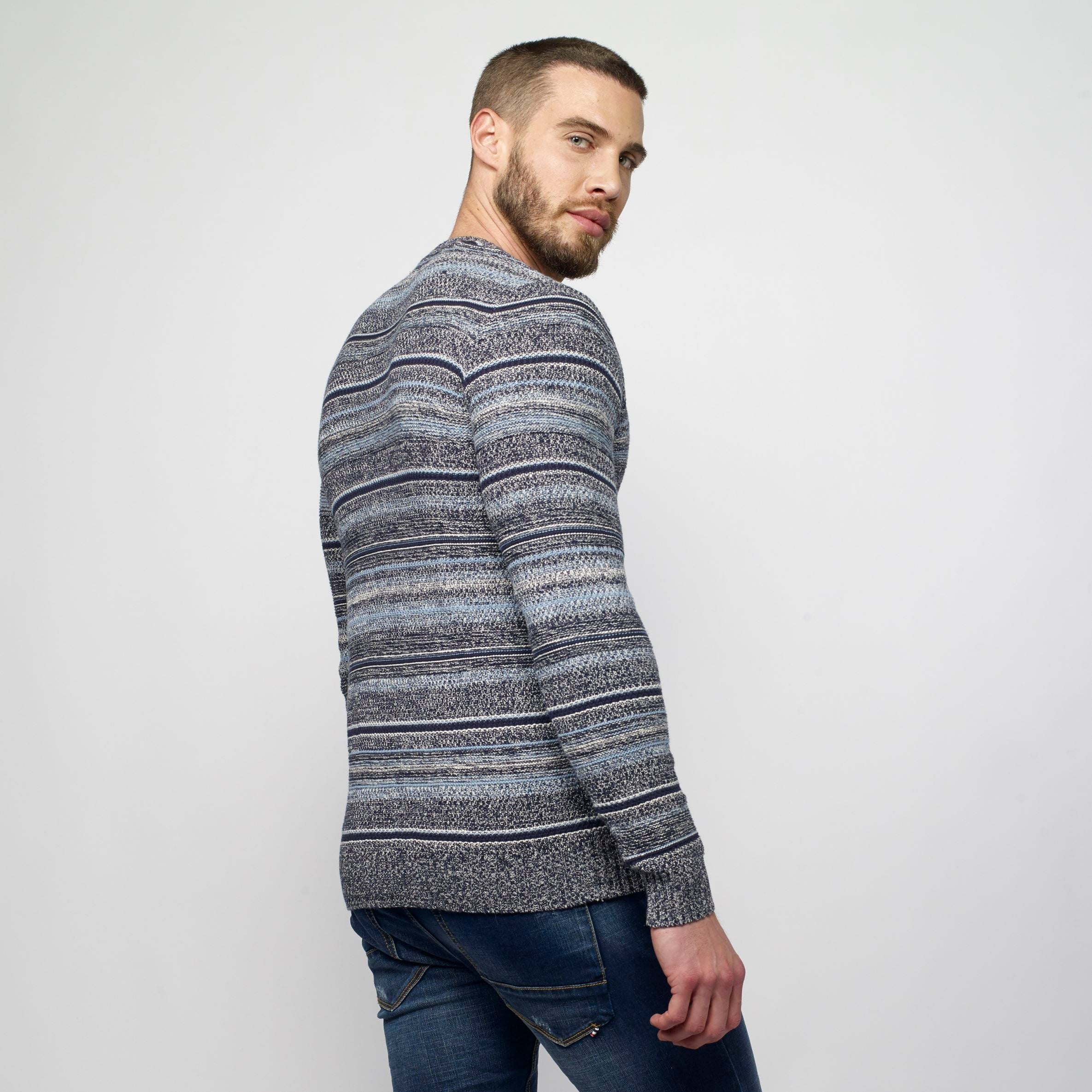 Jersey de Punto Canalé a Rayas Hombre Manga Raglán – Koroshi Navy