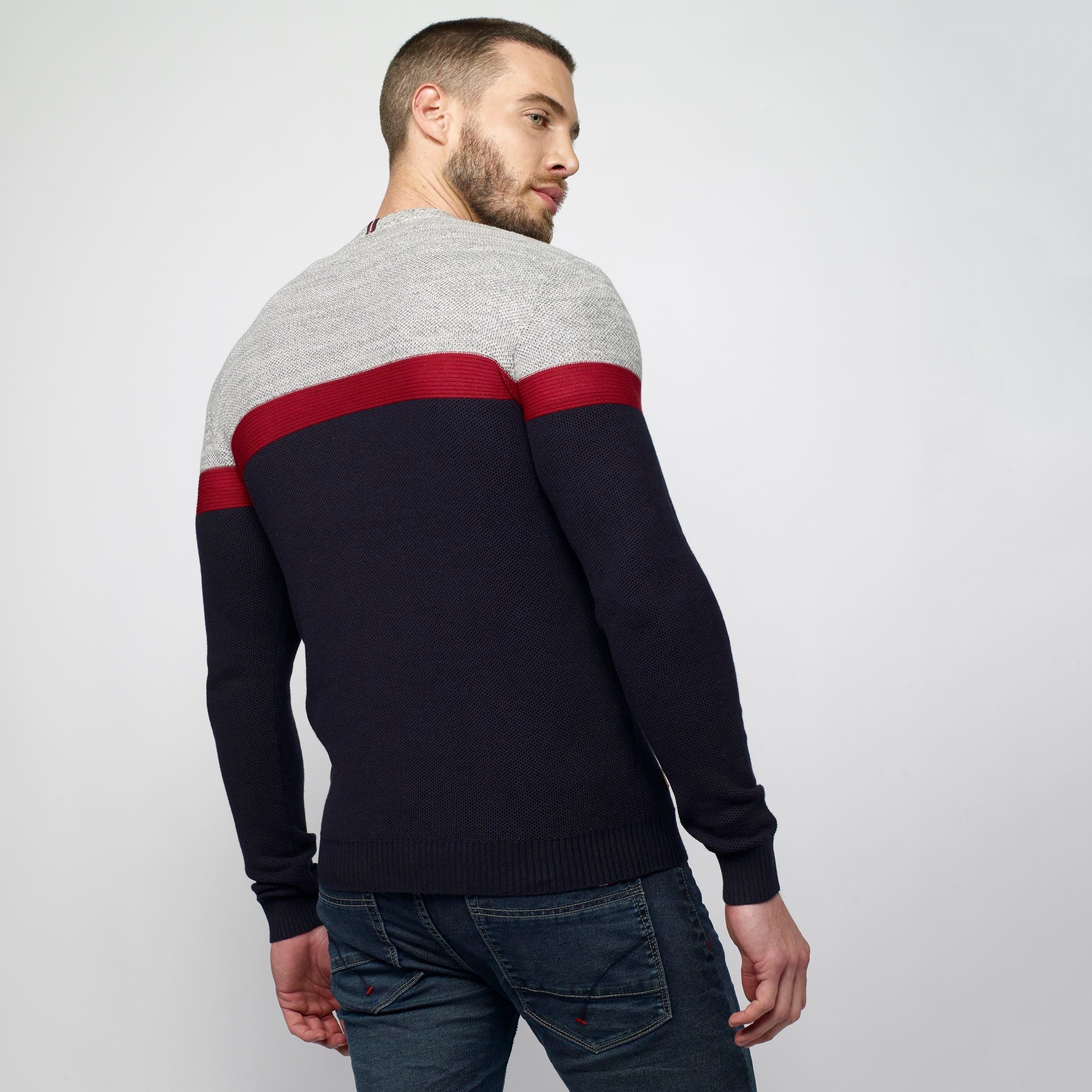 Jersey de Punto Fino Color Block Hombre Cuello Redondo – Koroshi 2111TR39