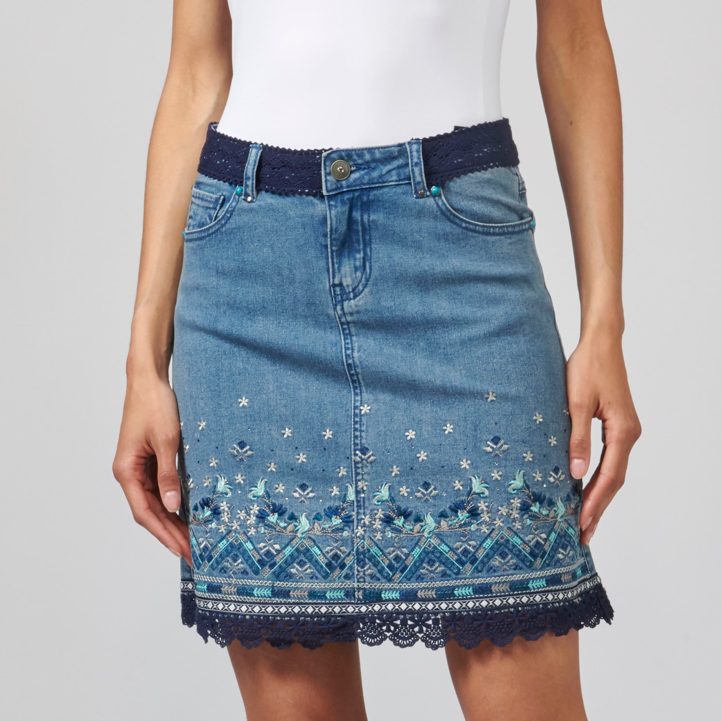 Falda Recta Encima de la Rodilla Flocado Floral Mujer – Koroshi Azul