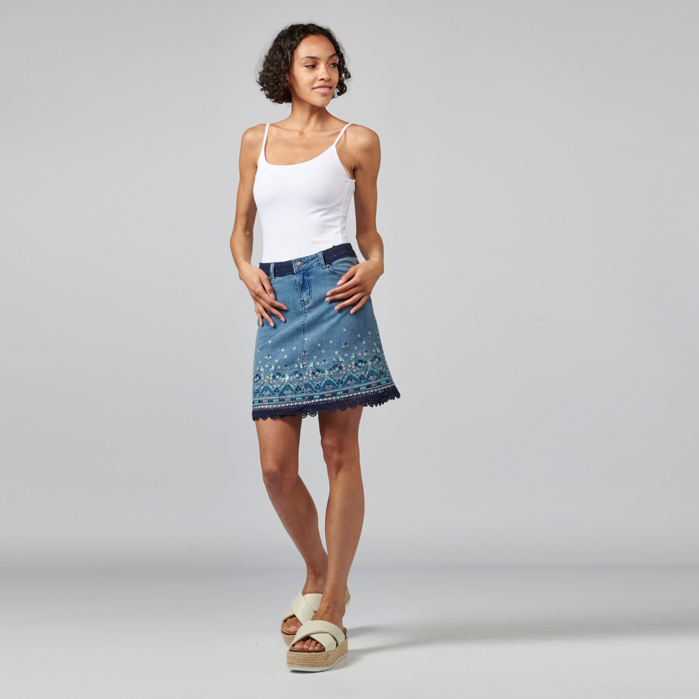 Falda Recta Encima de la Rodilla Flocado Floral Mujer – Koroshi Azul