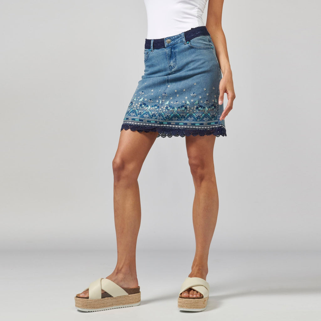 Falda Recta Encima de la Rodilla Flocado Floral Mujer – Koroshi Azul