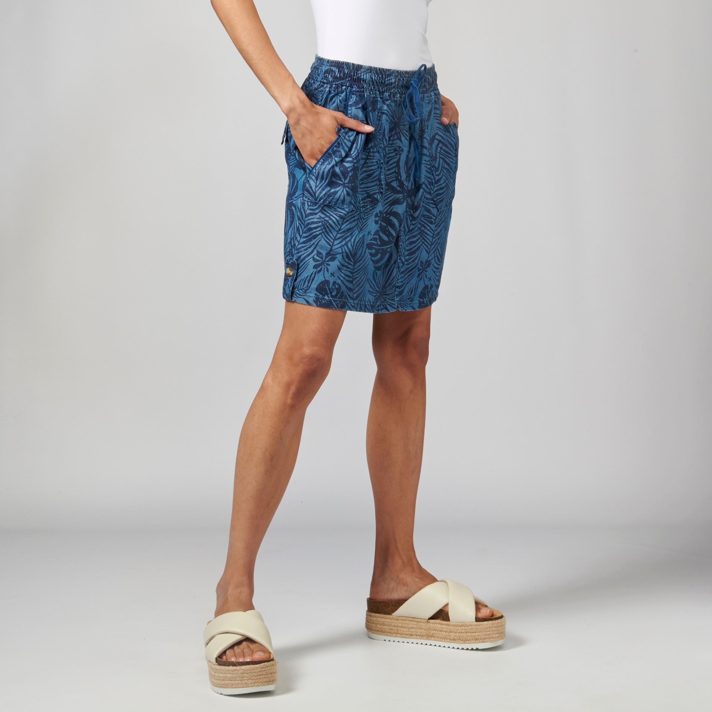 Falda Mujer Estampado Tropical Lyocell – Koroshi Azul Medio