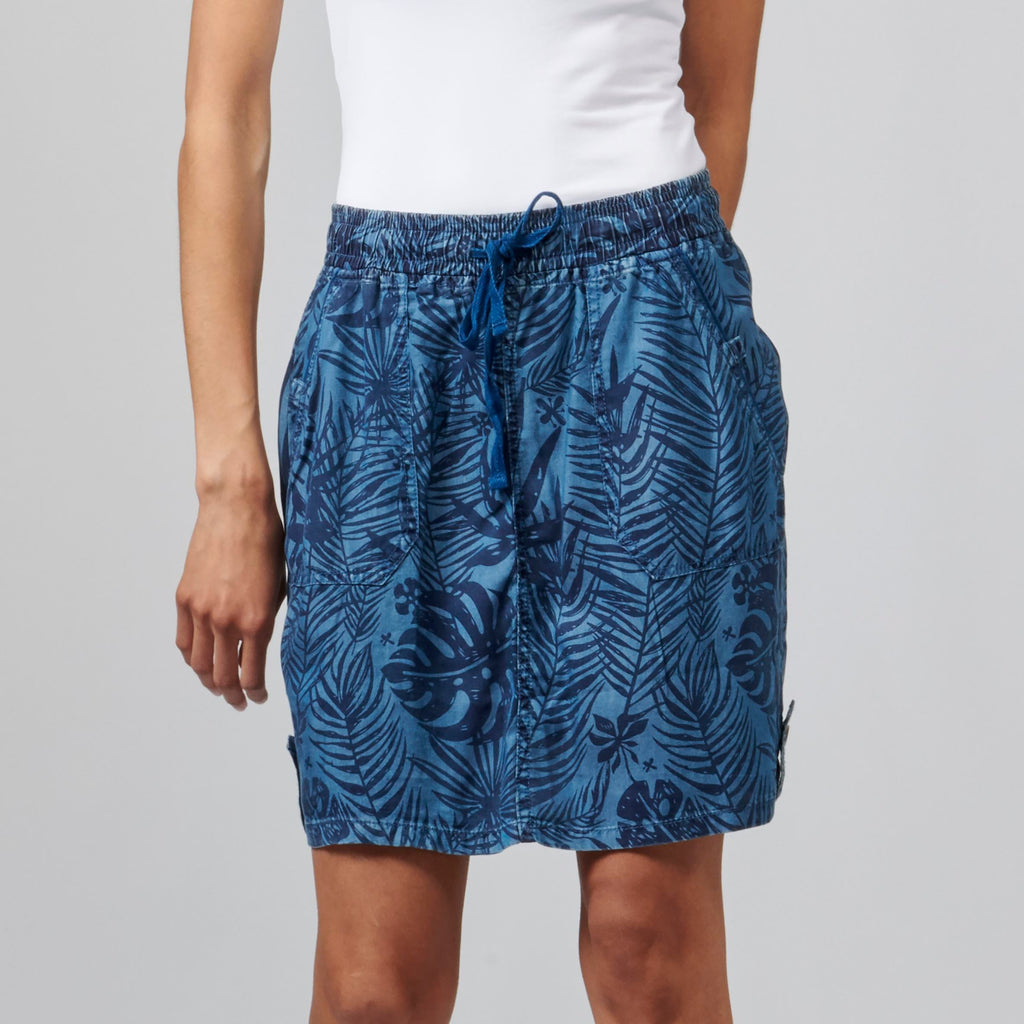 Falda Mujer Estampado Tropical Lyocell – Koroshi Azul Medio