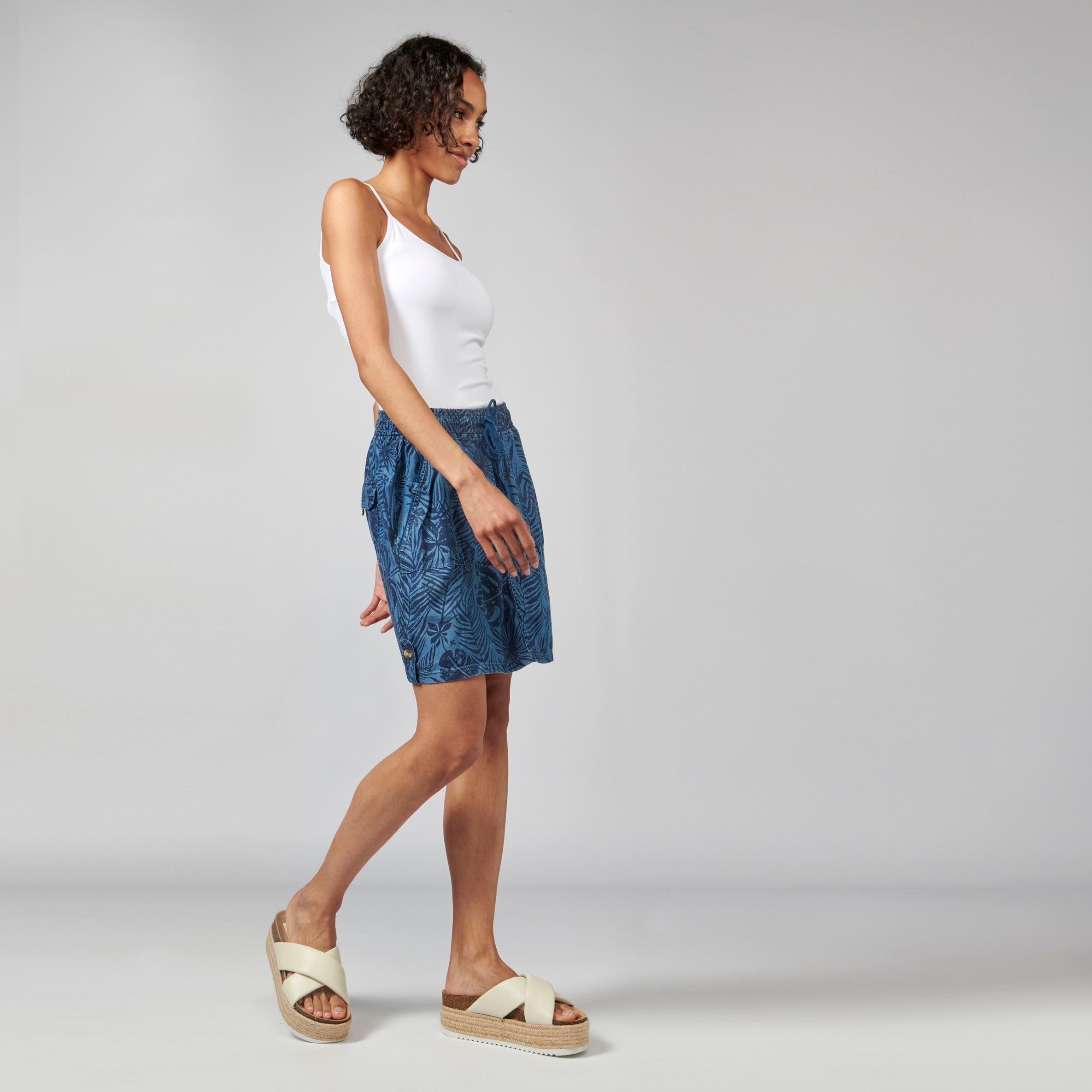 Falda Mujer Estampado Tropical Lyocell – Koroshi Azul Medio
