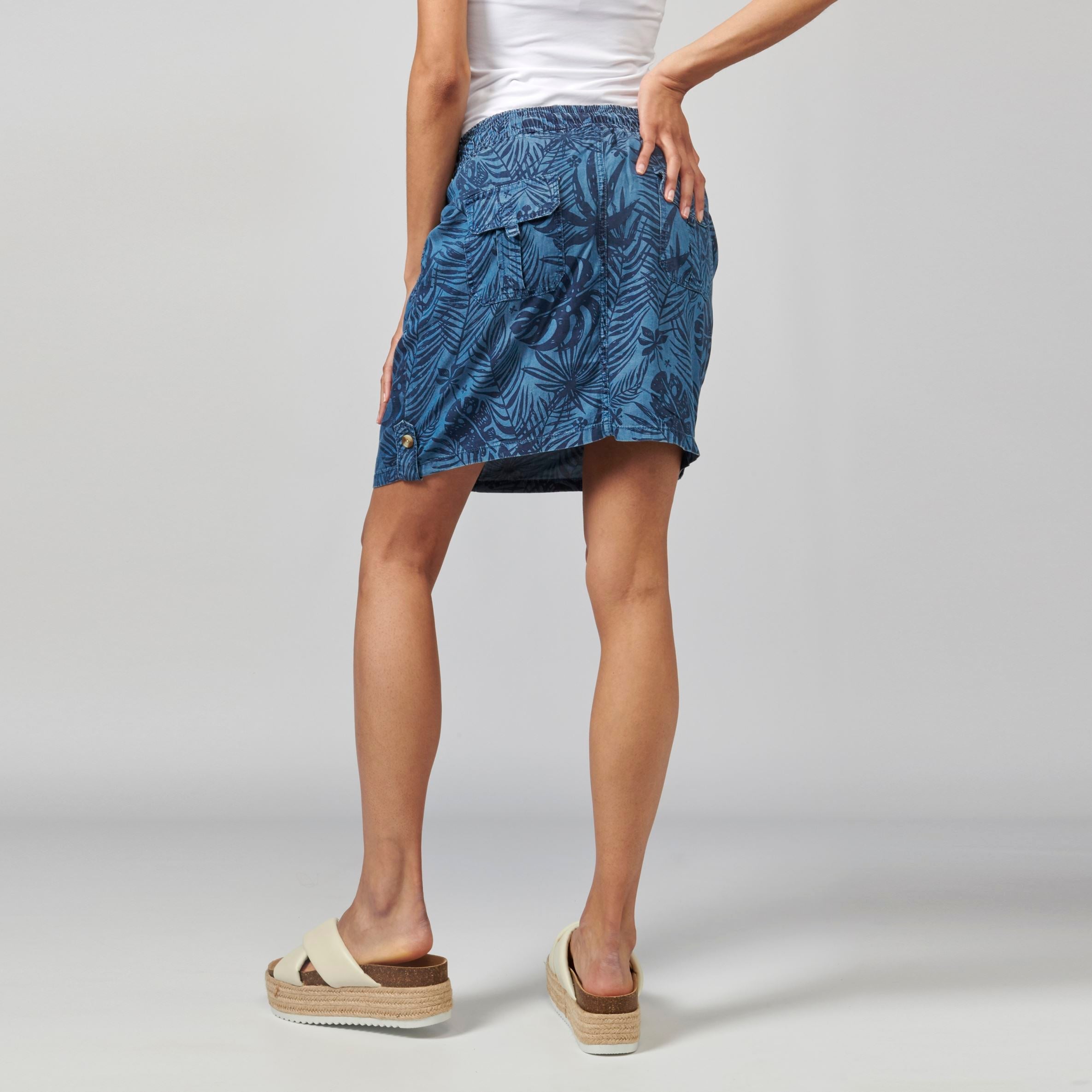 Falda Mujer Estampado Tropical Lyocell – Koroshi Azul Medio