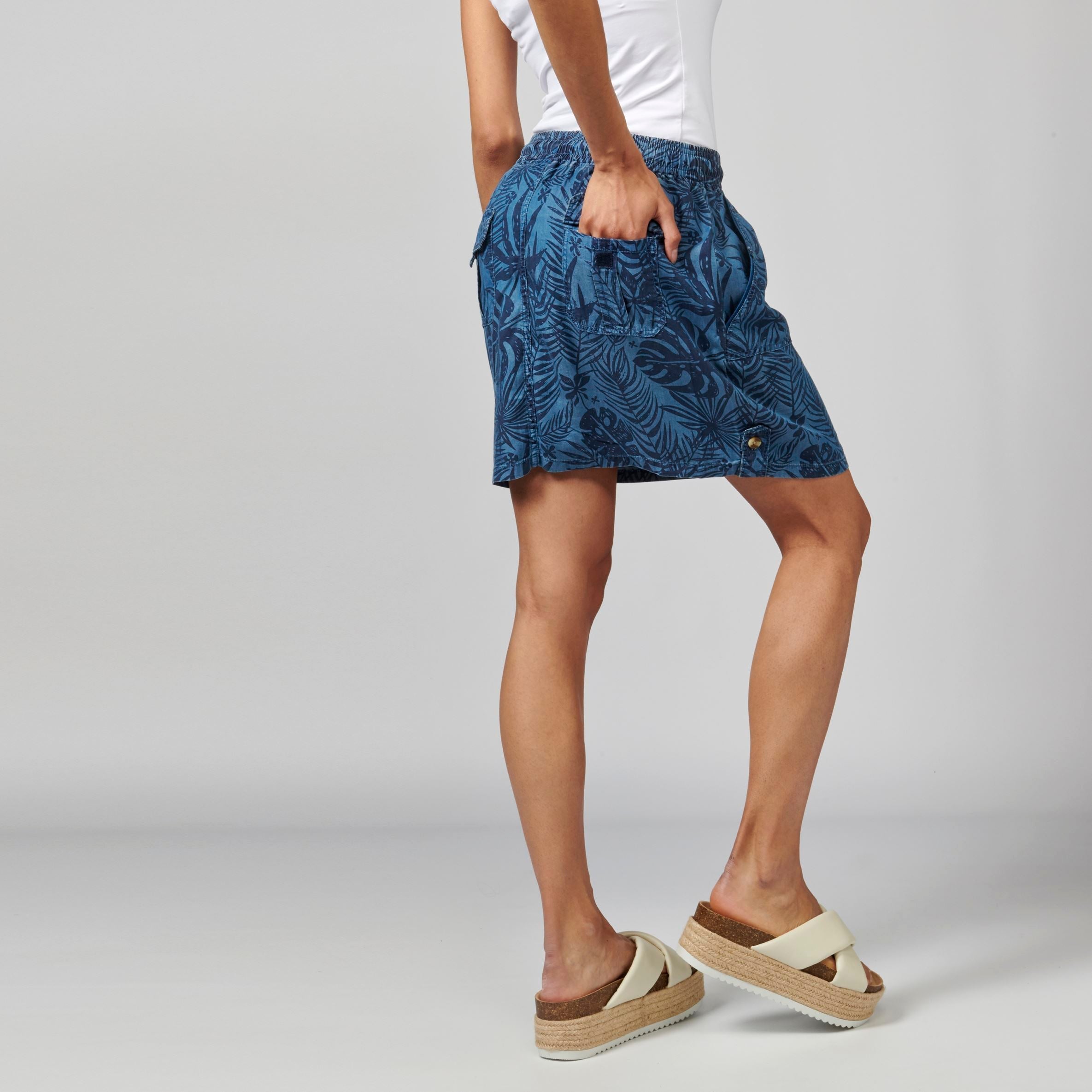 Falda Mujer Estampado Tropical Lyocell – Koroshi Azul Medio