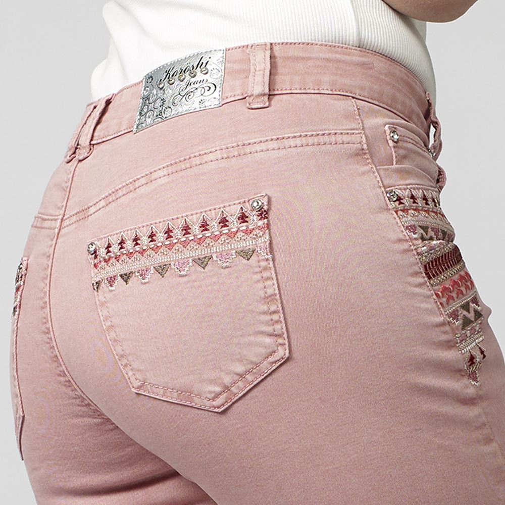 Pantalón Corto Mujer Sarga Elástica con Bordados Étnicos – Koroshi 2112PS57