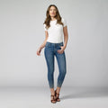 Pantalón Vaquero Slim Tobillero Mujer con Bordado Floral – Koroshi Azul Claro