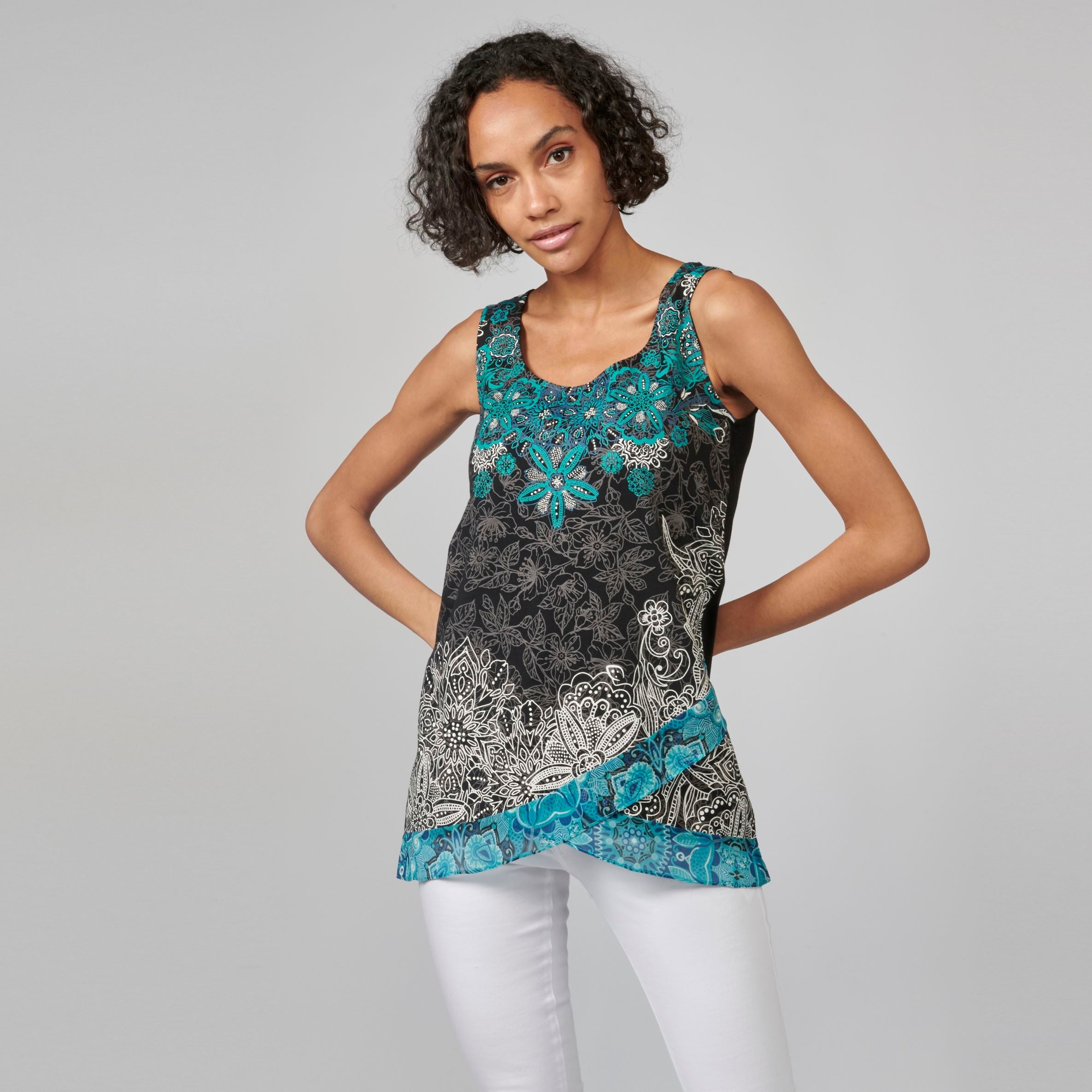 Top Mujer Sin Mangas Estampado Étnico Floral – Koroshi 2112TP51