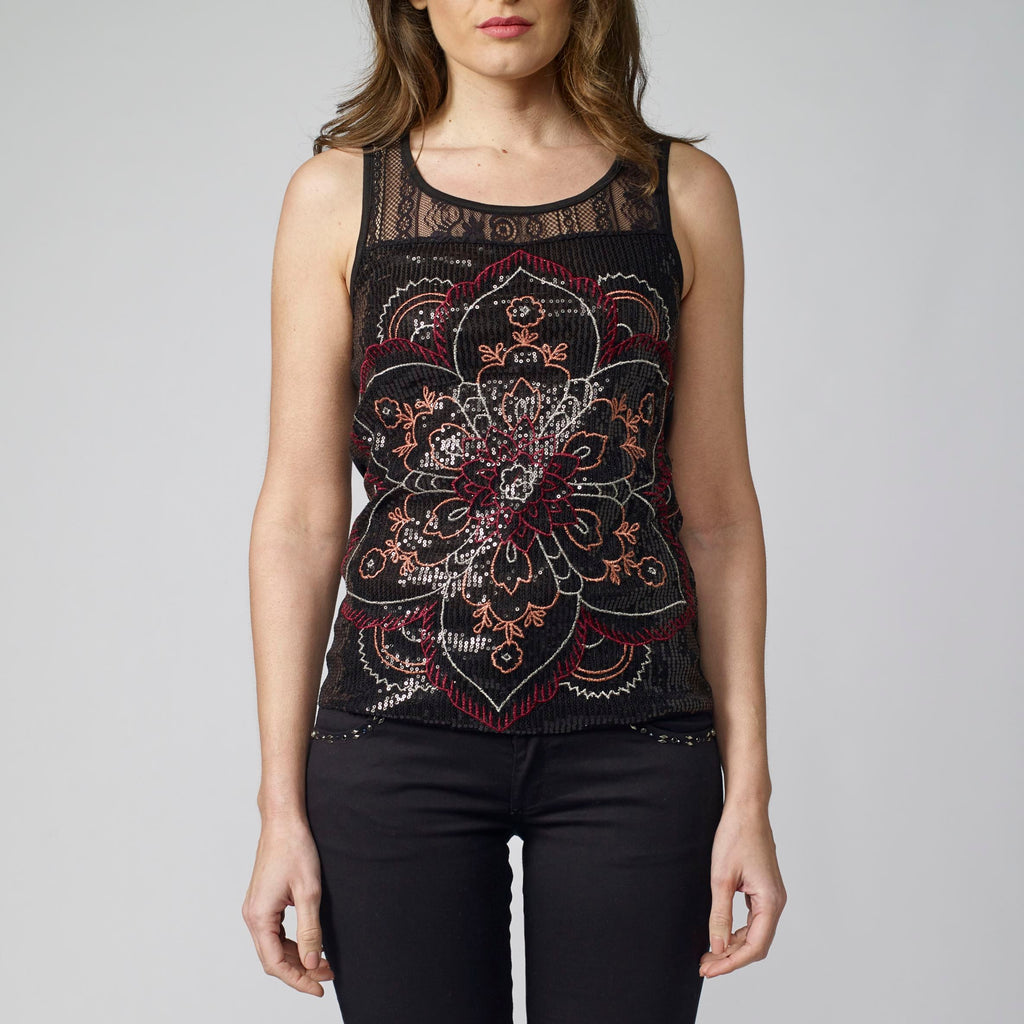 Top Sin Mangas Mujer Floral Étnico Lazo Trasero – Koroshi 2112TP62