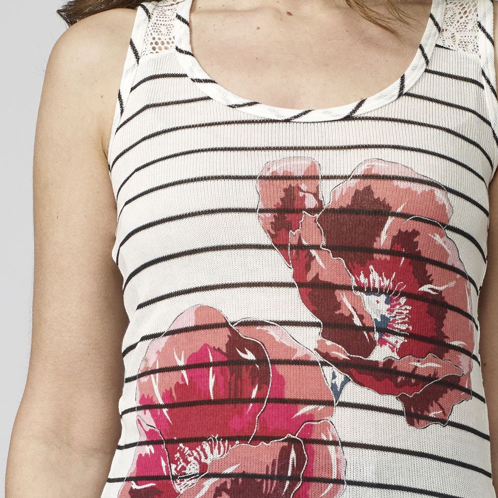 Top de Tirantes Mujer Rayas Marineras y Estampado Floral – Koroshi Blanco