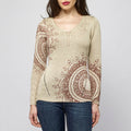 Jersey de Punto Mujer Cuello Pico Estampado Mandala – Koroshi Camel