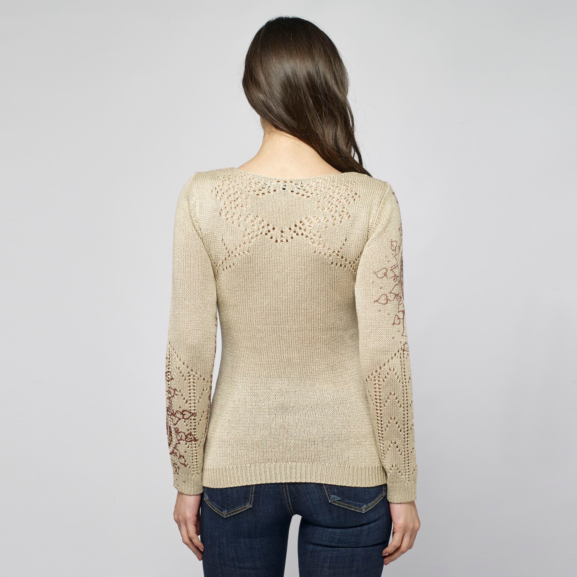 Jersey de Punto Mujer Cuello Pico Estampado Mandala – Koroshi Camel
