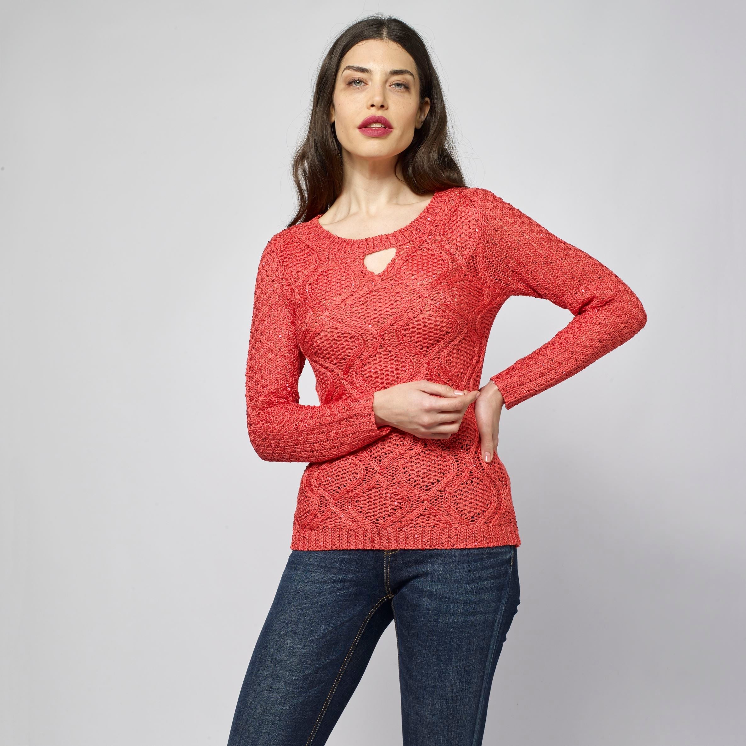 Jersey de Punto Calado Mujer Cuello Redondo – Koroshi 2112TR19