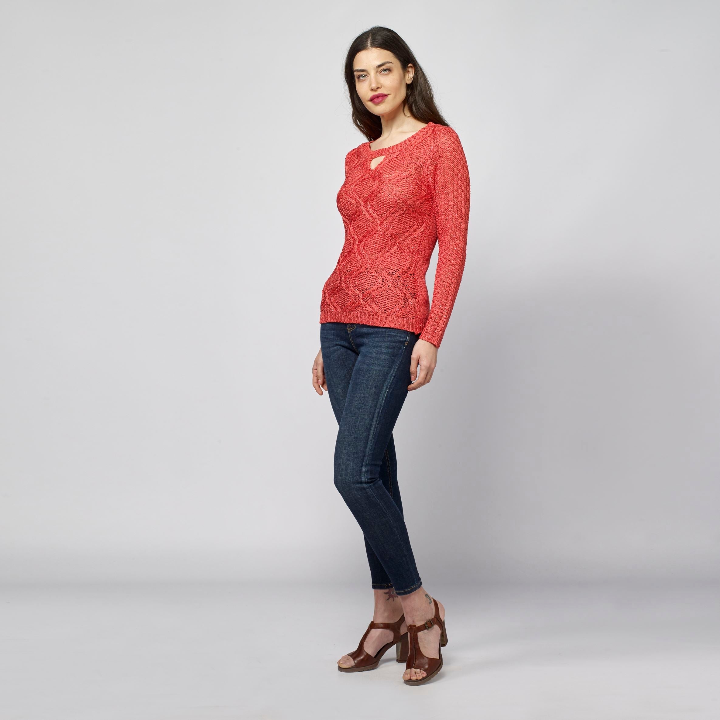 Jersey de Punto Calado Mujer Cuello Redondo – Koroshi 2112TR19