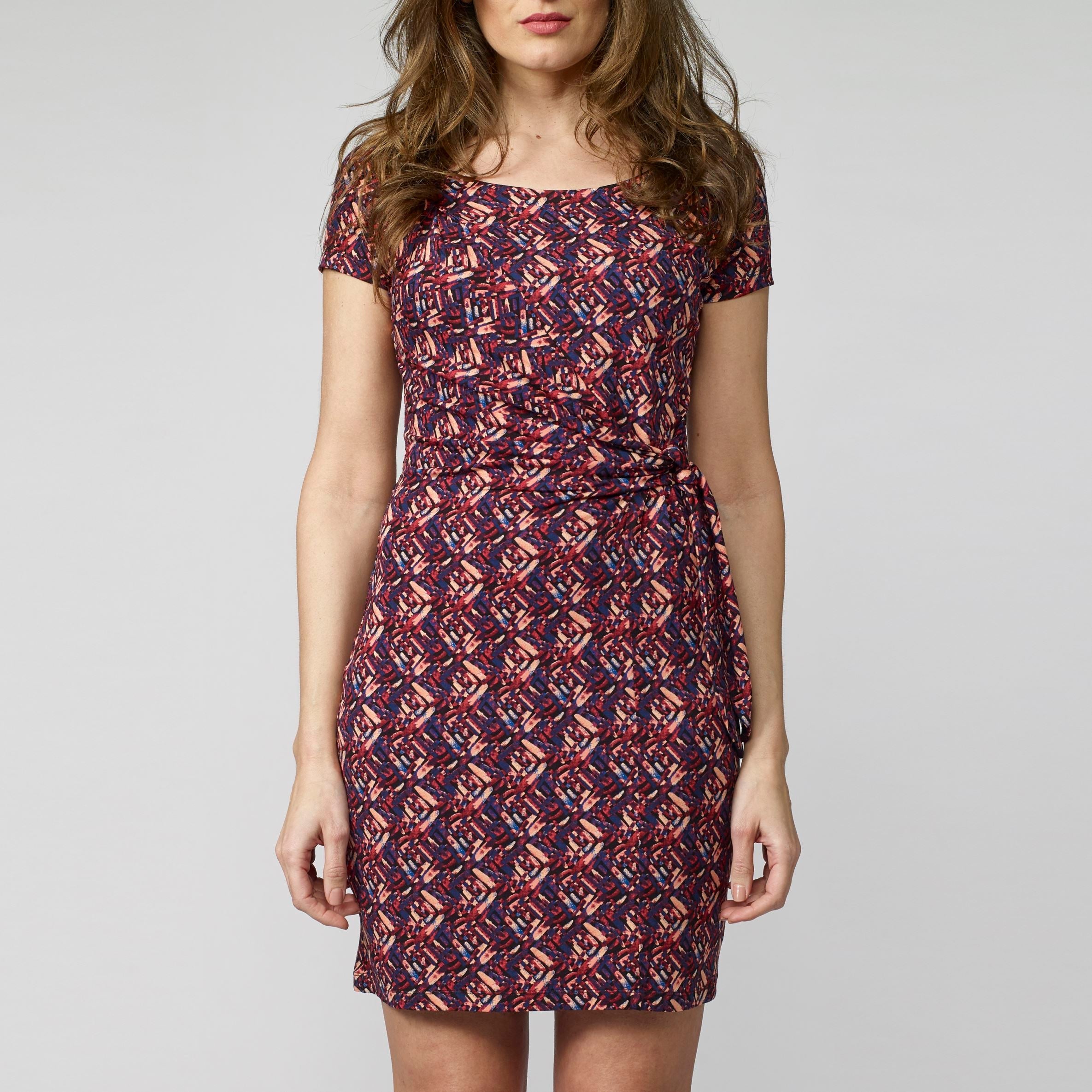 Vestido Fluido Mujer Manga Corta Estampado Étnico – Koroshi 2112VS21