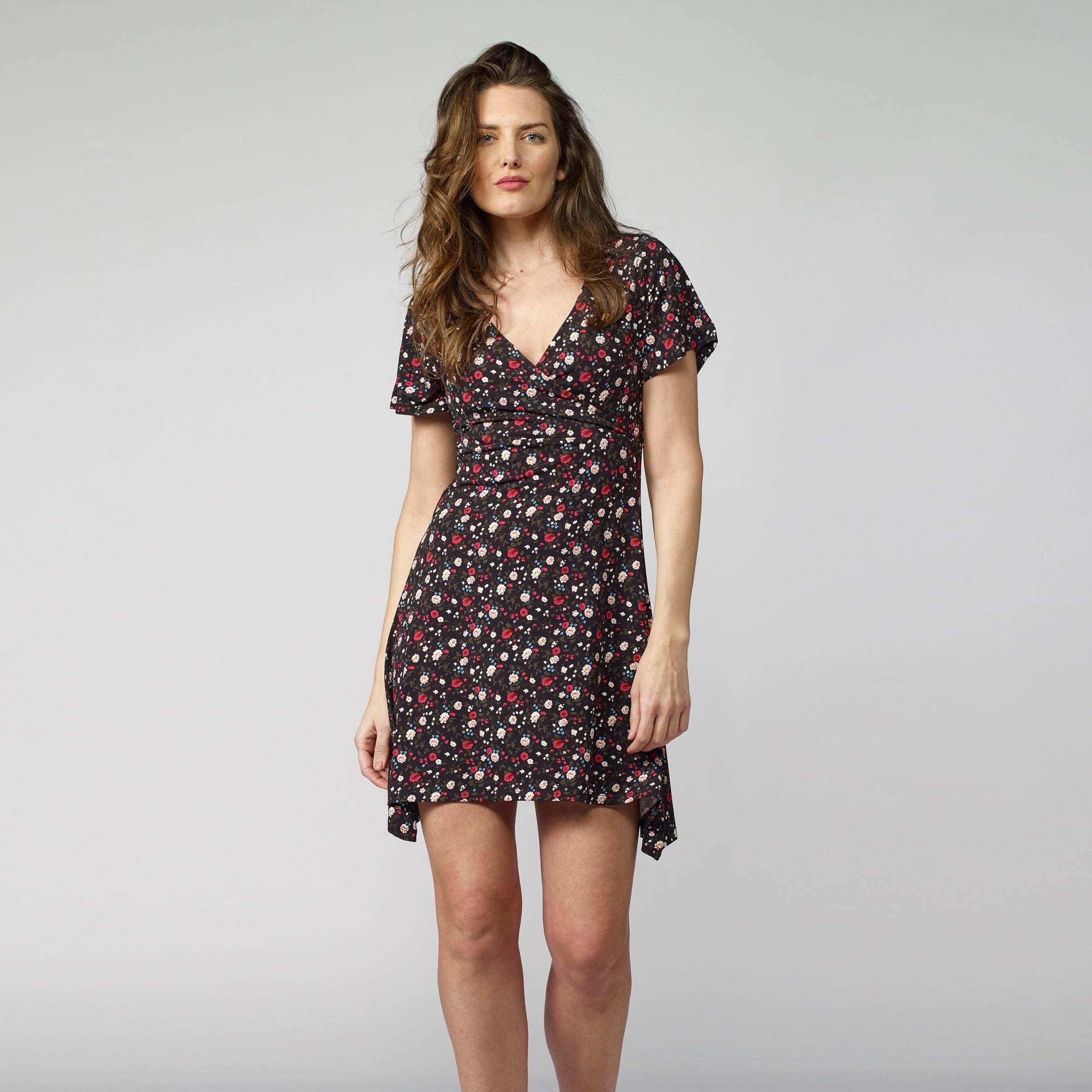 Vestido Corto Estampado Floral Manga Corta Mujer – Koroshi 2112VS32