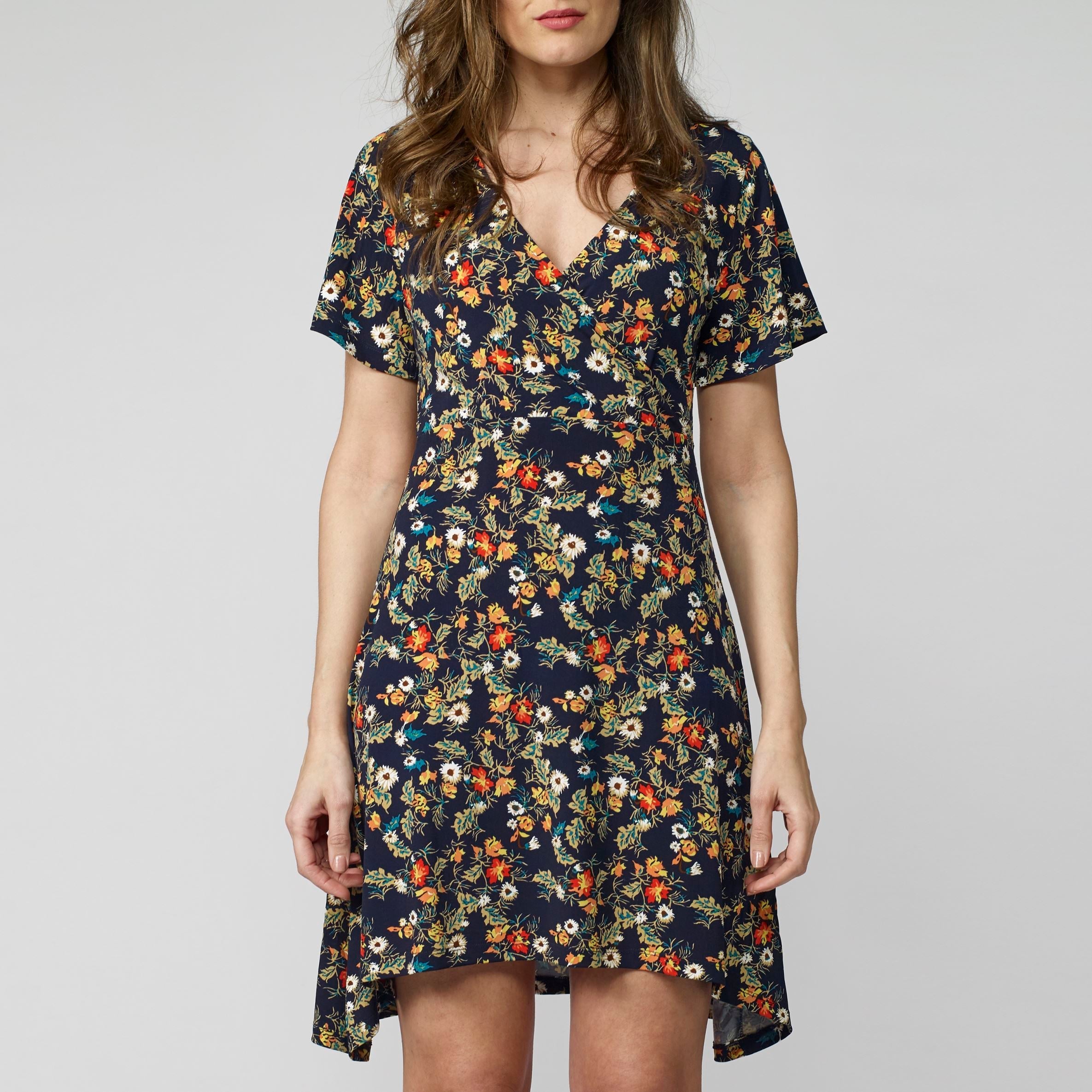 Vestido Corto Estampado Floral Manga Corta Mujer – Koroshi 2112VS32