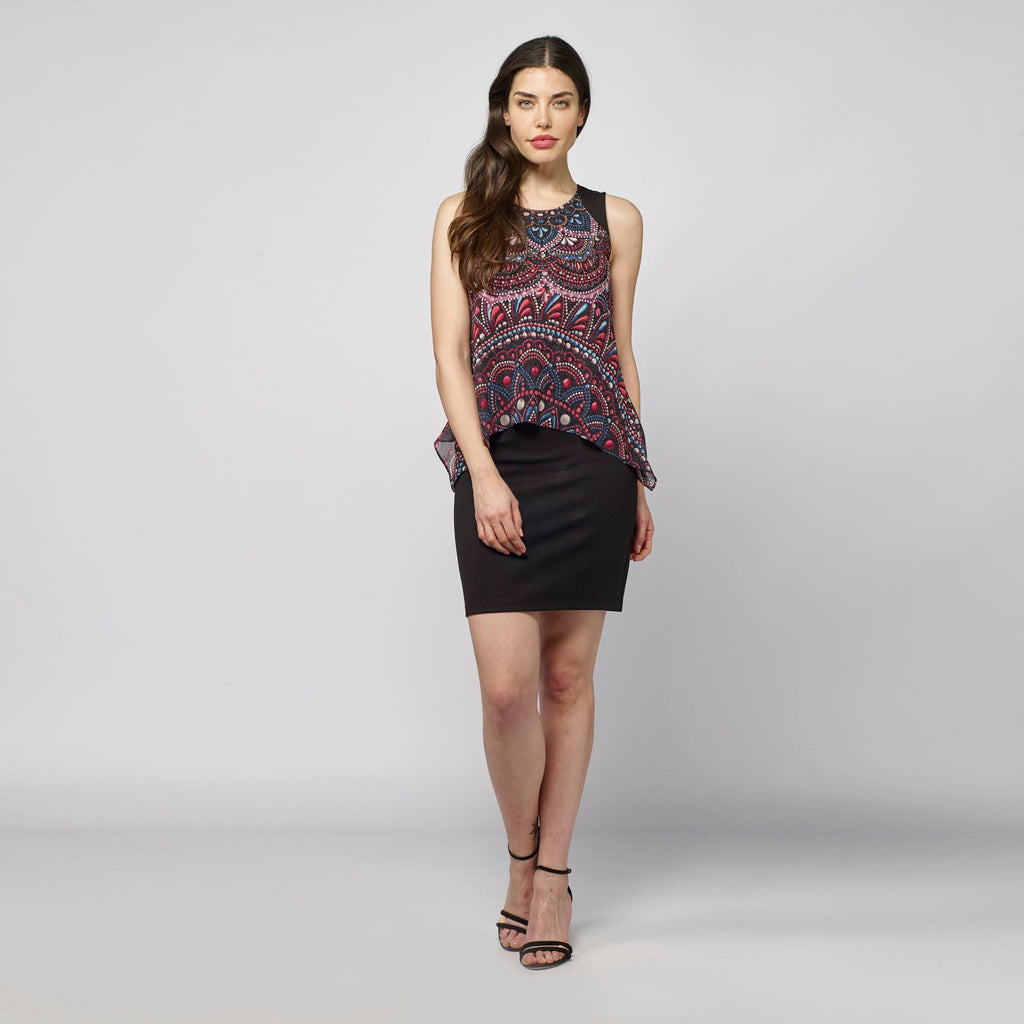 Vestido Mujer Fluido Sin Mangas Estampado Étnico – Koroshi Negro
