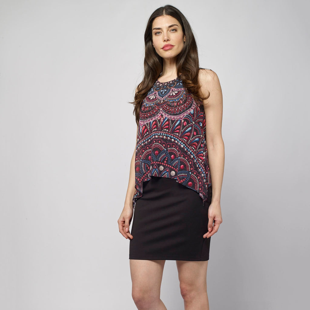 Vestido Mujer Fluido Sin Mangas Estampado Étnico – Koroshi Negro