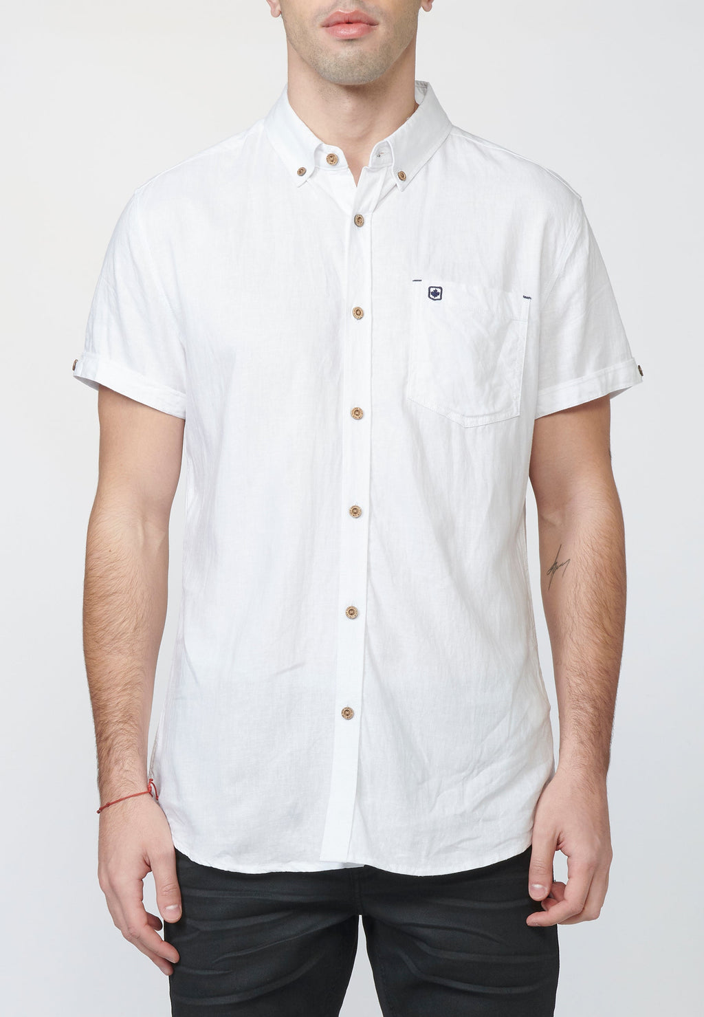 Camisa Hombre Manga Corta Lino Algodón Cuello Button Down – Koroshi 2211CC08