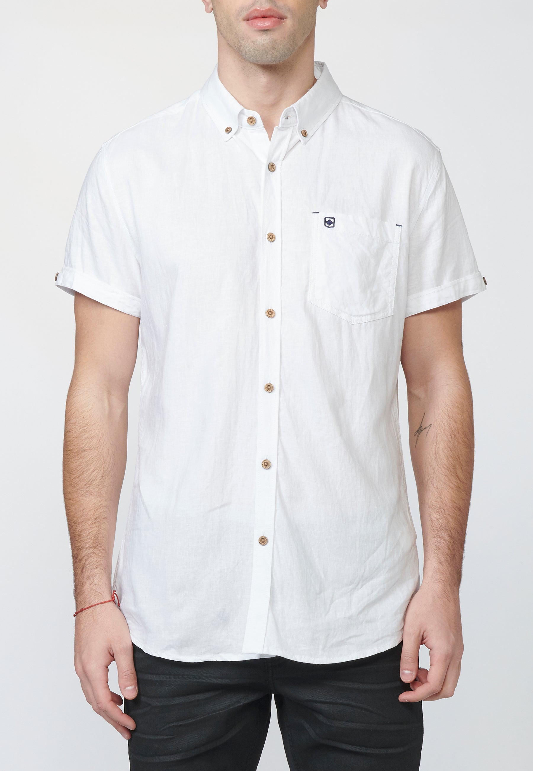 Camisa Hombre Manga Corta Lino Algodón Cuello Button Down – Koroshi 2211CC08