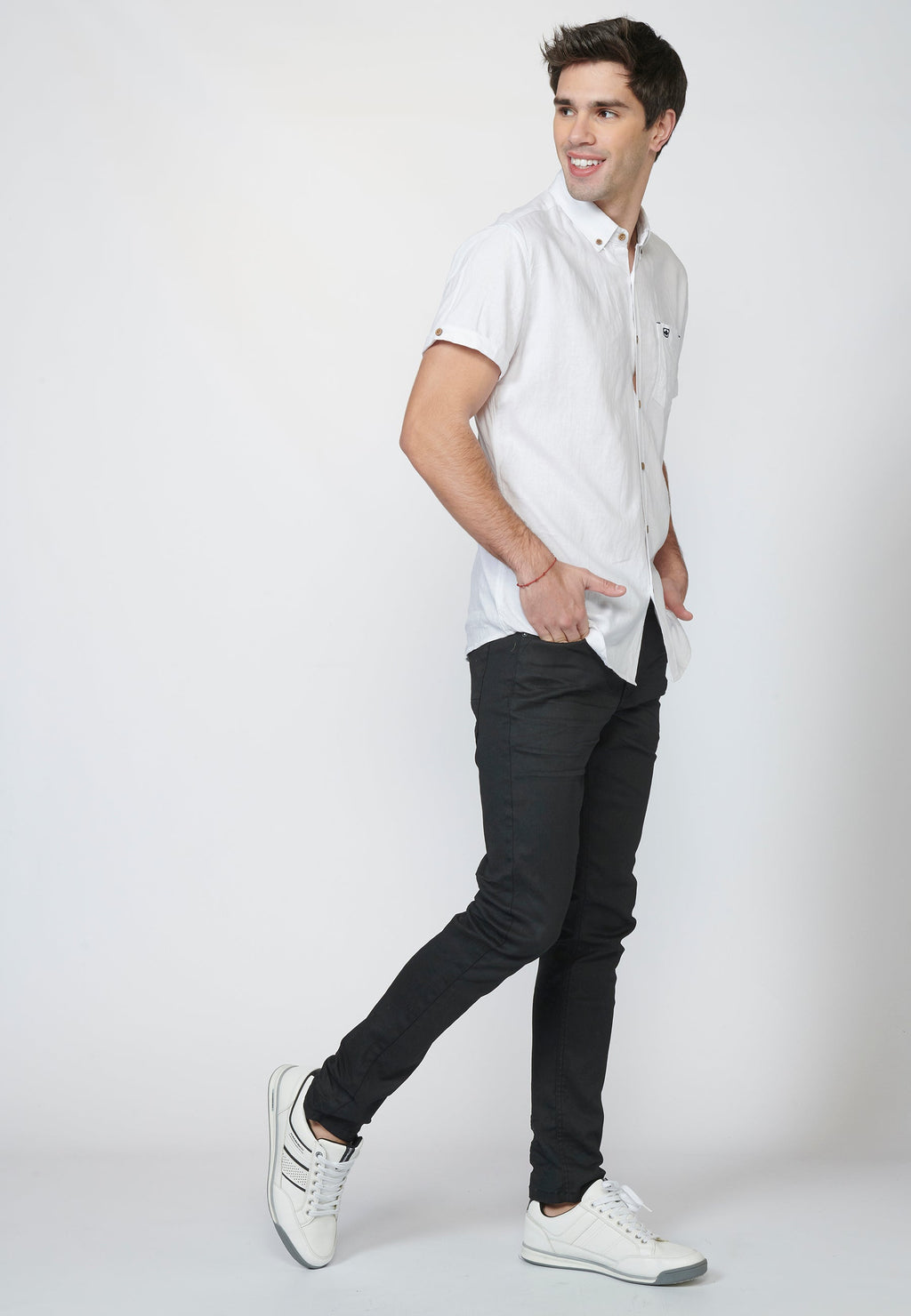 Camisa Hombre Manga Corta Lino Algodón Cuello Button Down – Koroshi 2211CC08