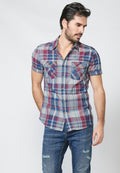 Camisa Hombre Manga Corta Cuadros Bolsillos Solapa – Koroshi 2211CC55