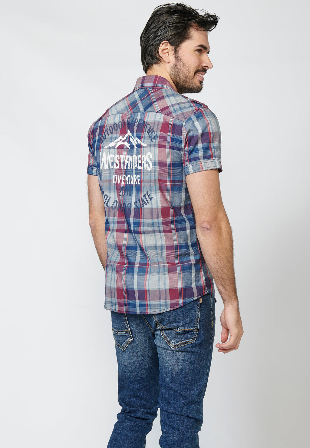 Camisa Hombre Manga Corta Cuadros Bolsillos Solapa – Koroshi 2211CC55
