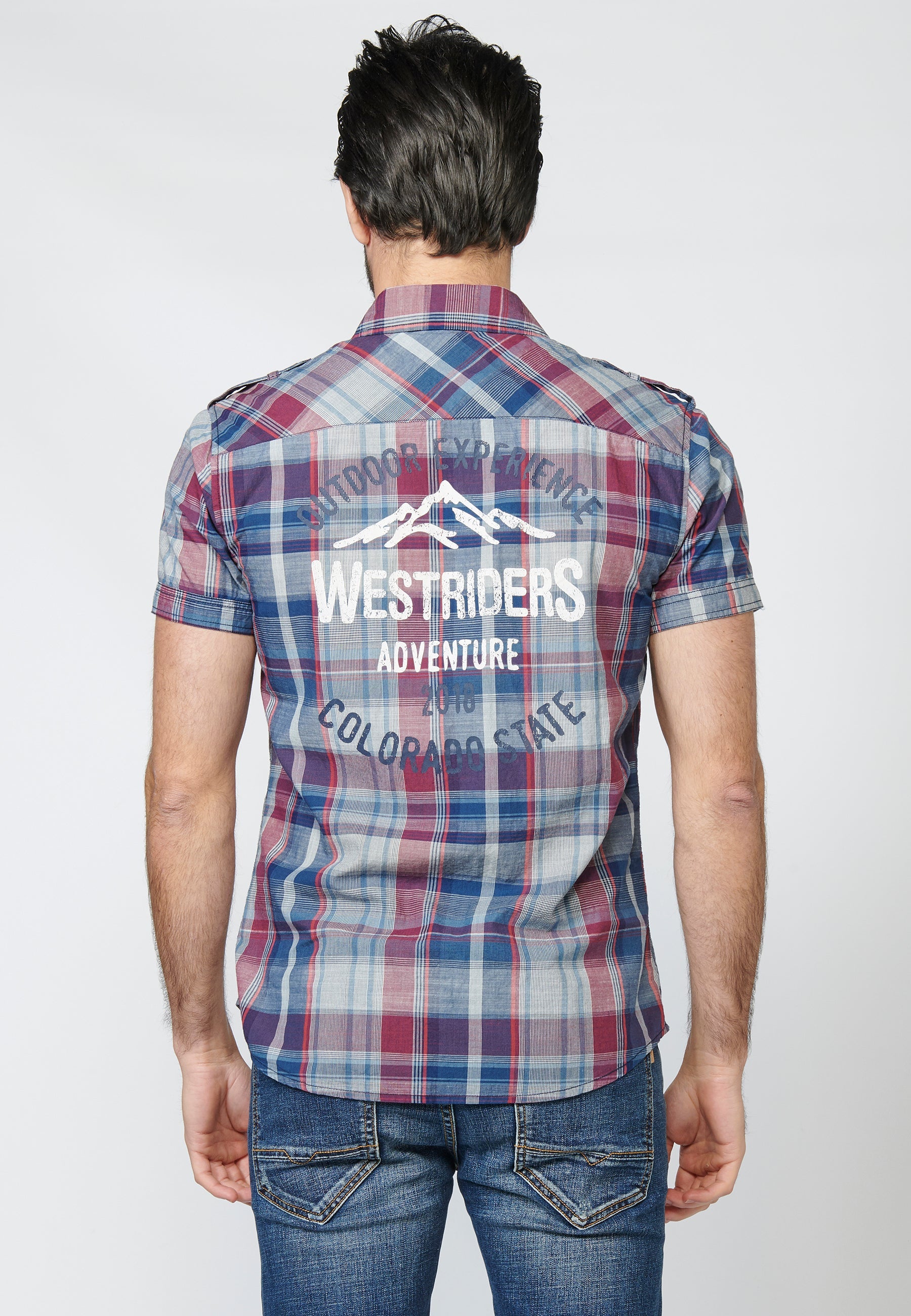 Camisa Hombre Manga Corta Cuadros Bolsillos Solapa – Koroshi 2211CC55