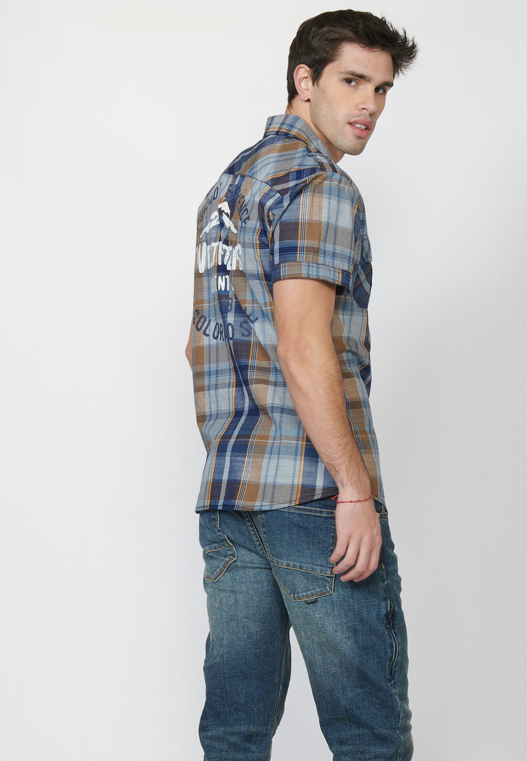 Camisa Hombre Manga Corta Cuadros Bolsillos Solapa – Koroshi 2211CC55
