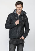Chaqueta Cazadora Hombre Efecto Piel Capucha Desmontable – Koroshi 2211JA05