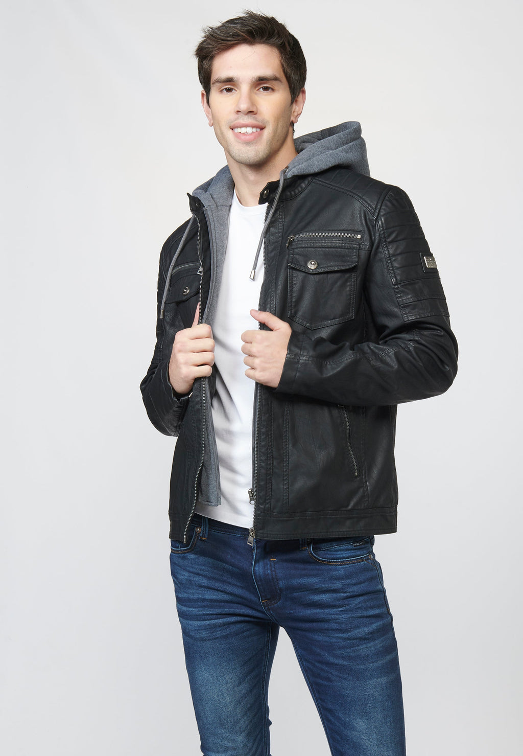 Chaqueta Cazadora Hombre Efecto Piel Capucha Desmontable – Koroshi 2211JA05