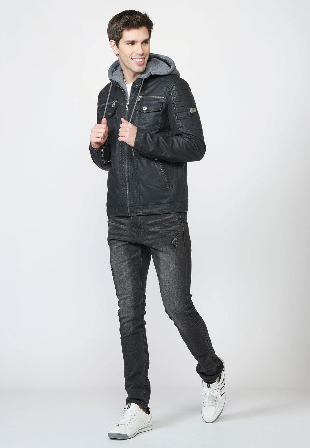Chaqueta Cazadora Hombre Efecto Piel Capucha Desmontable – Koroshi 2211JA05