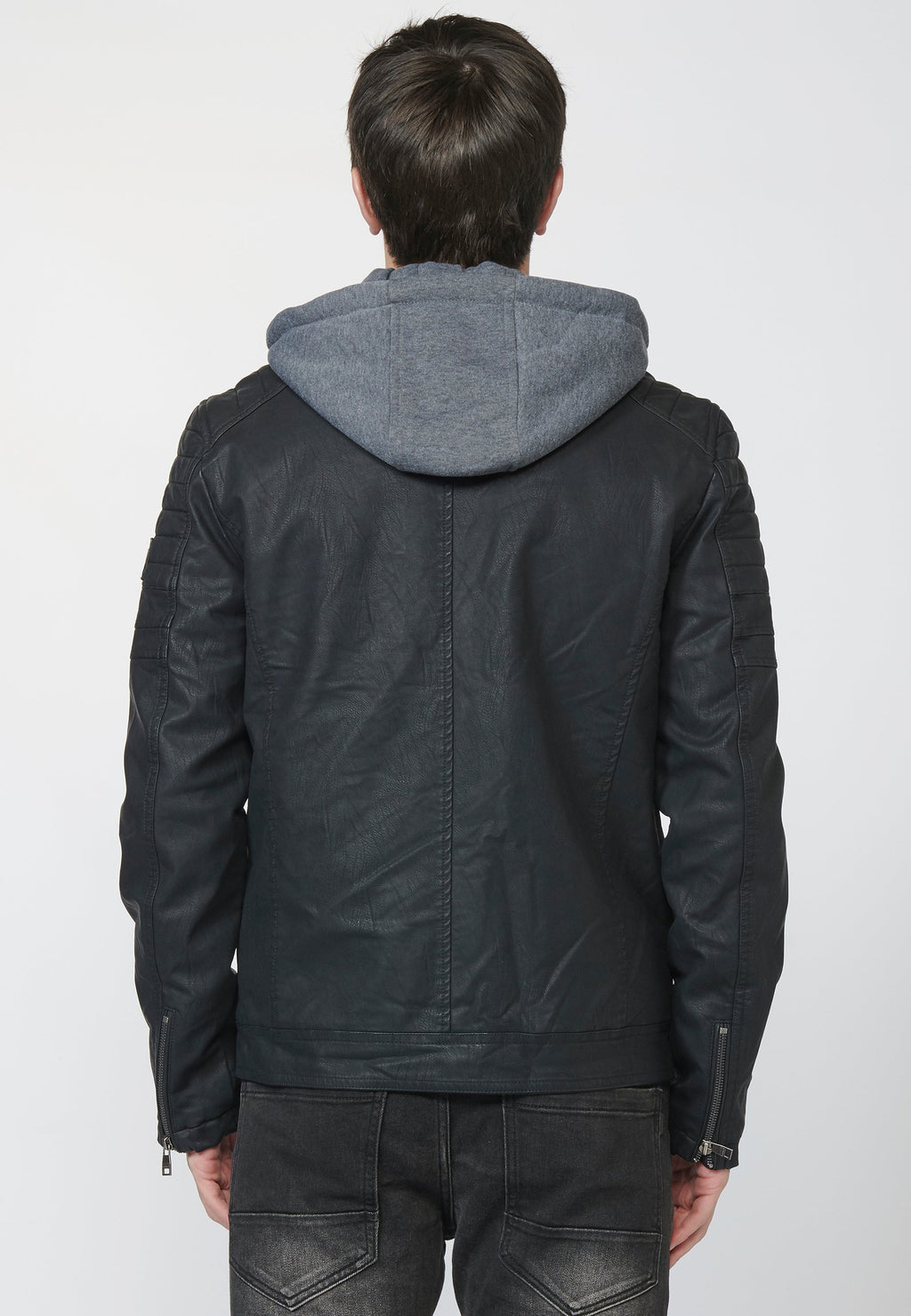 Chaqueta Cazadora Hombre Efecto Piel Capucha Desmontable – Koroshi 2211JA05