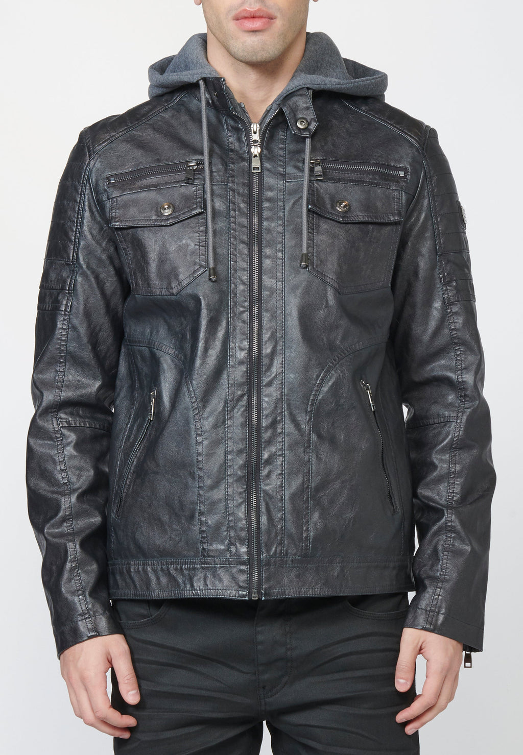Chaqueta Cazadora Hombre Efecto Piel Capucha Desmontable – Koroshi 2211JA05