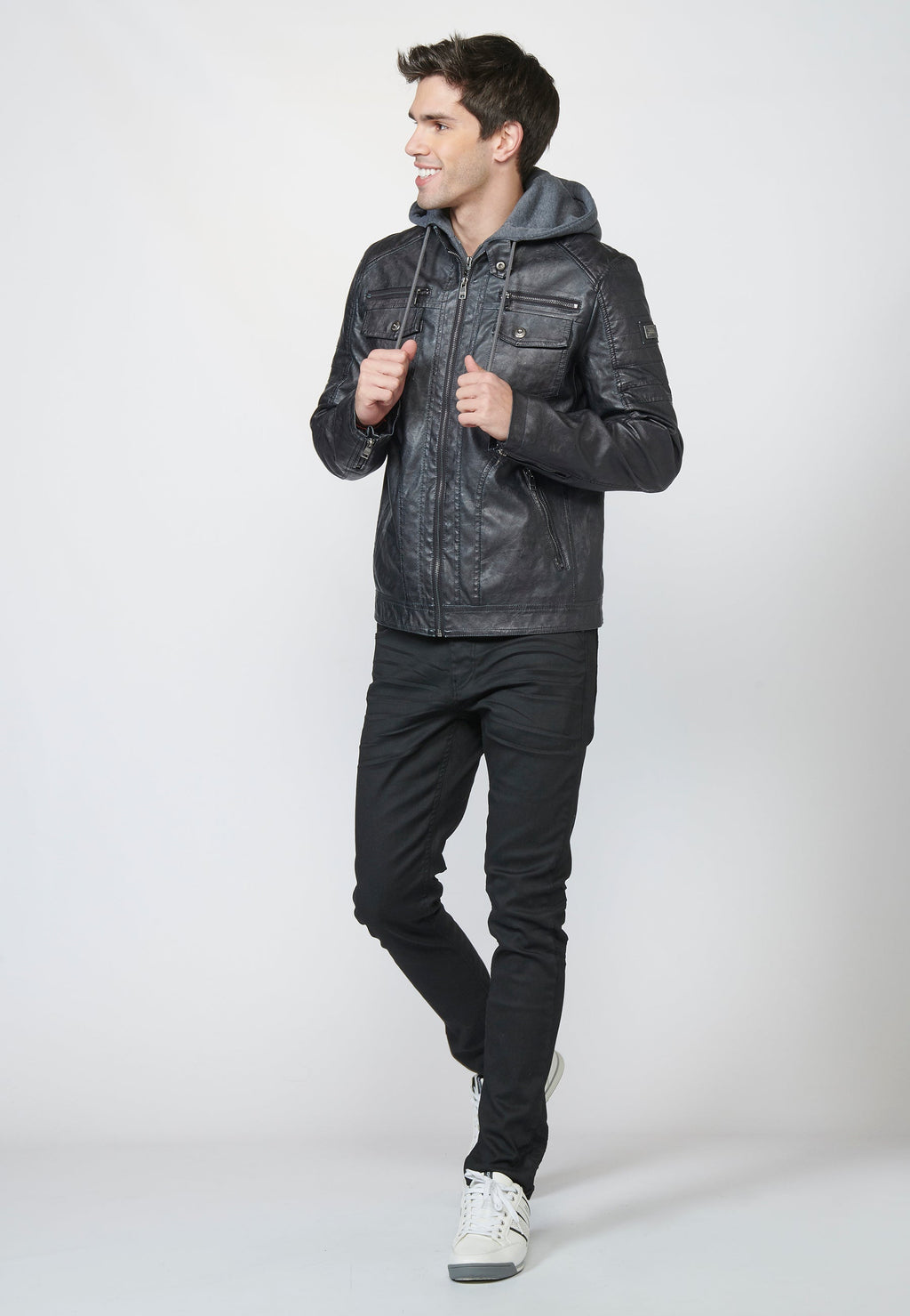 Chaqueta Cazadora Hombre Efecto Piel Capucha Desmontable – Koroshi 2211JA05